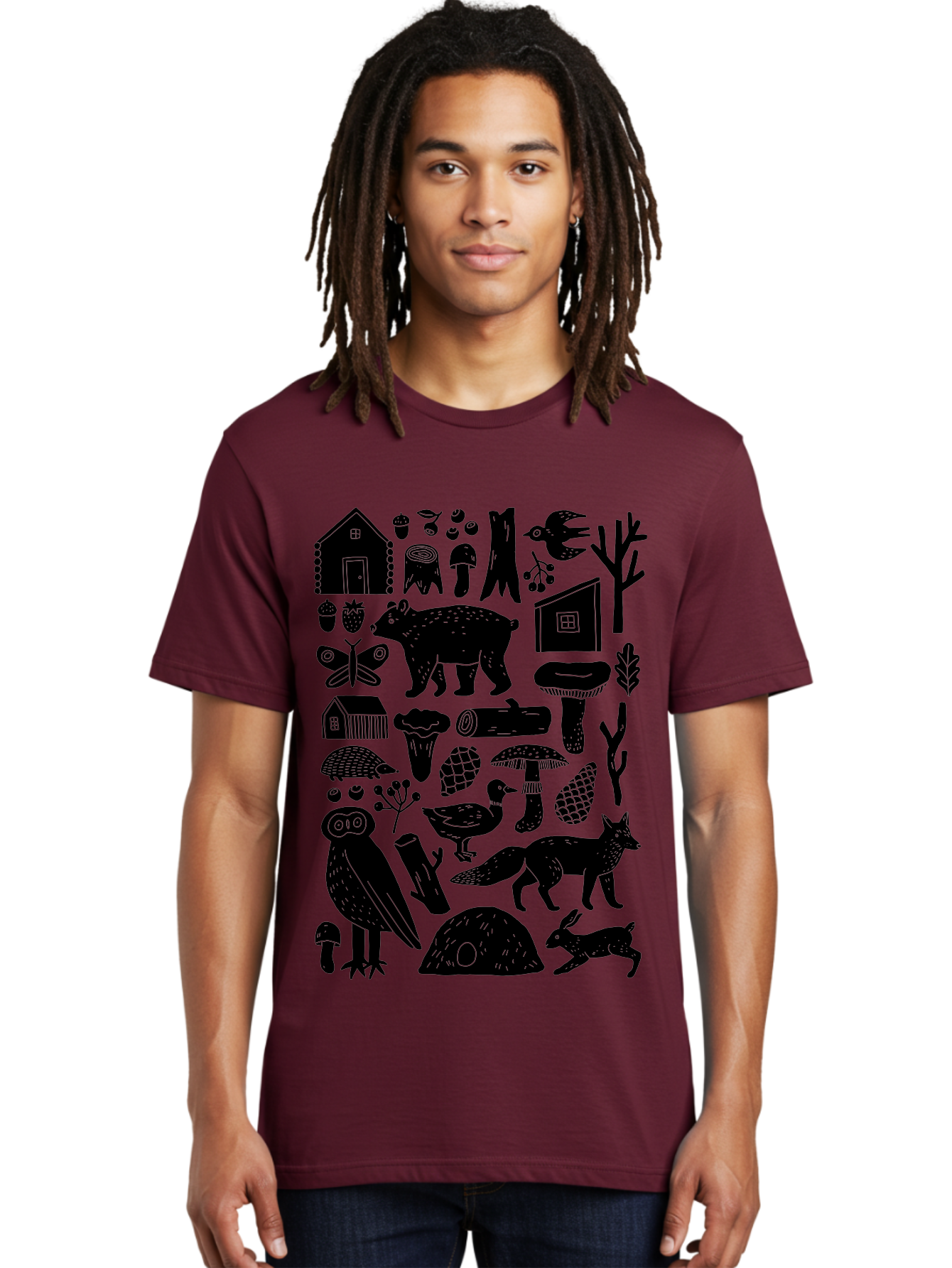 forest wildlife, bear, owl, fox, rabbit, birds, trees, mushrooms, houses, log, berries, butterfly, duck, natural scenery, wildlife icons, forest elements, wild animals