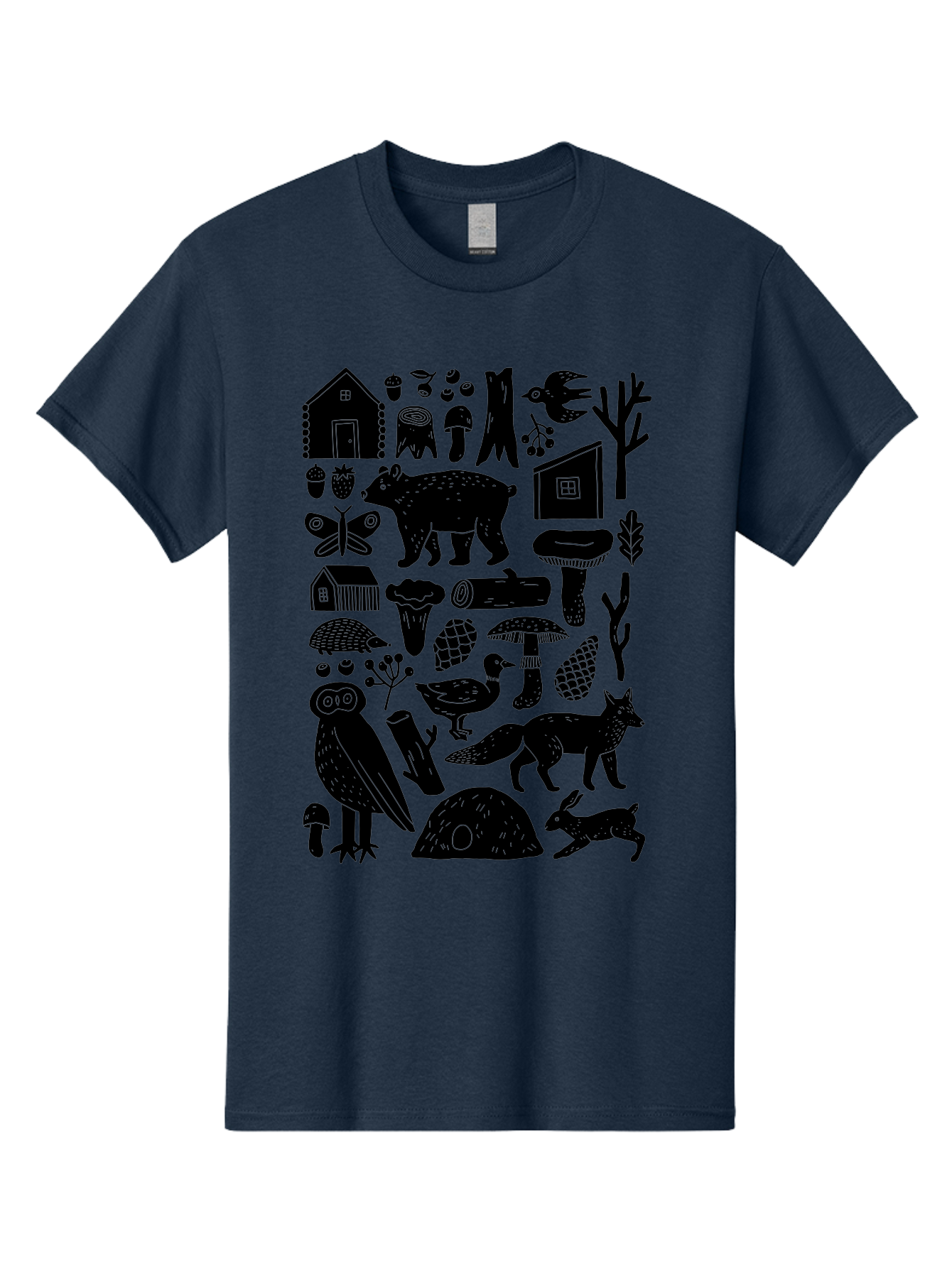 forest wildlife, bear, owl, fox, rabbit, birds, trees, mushrooms, houses, log, berries, butterfly, duck, natural scenery, wildlife icons, forest elements, wild animals