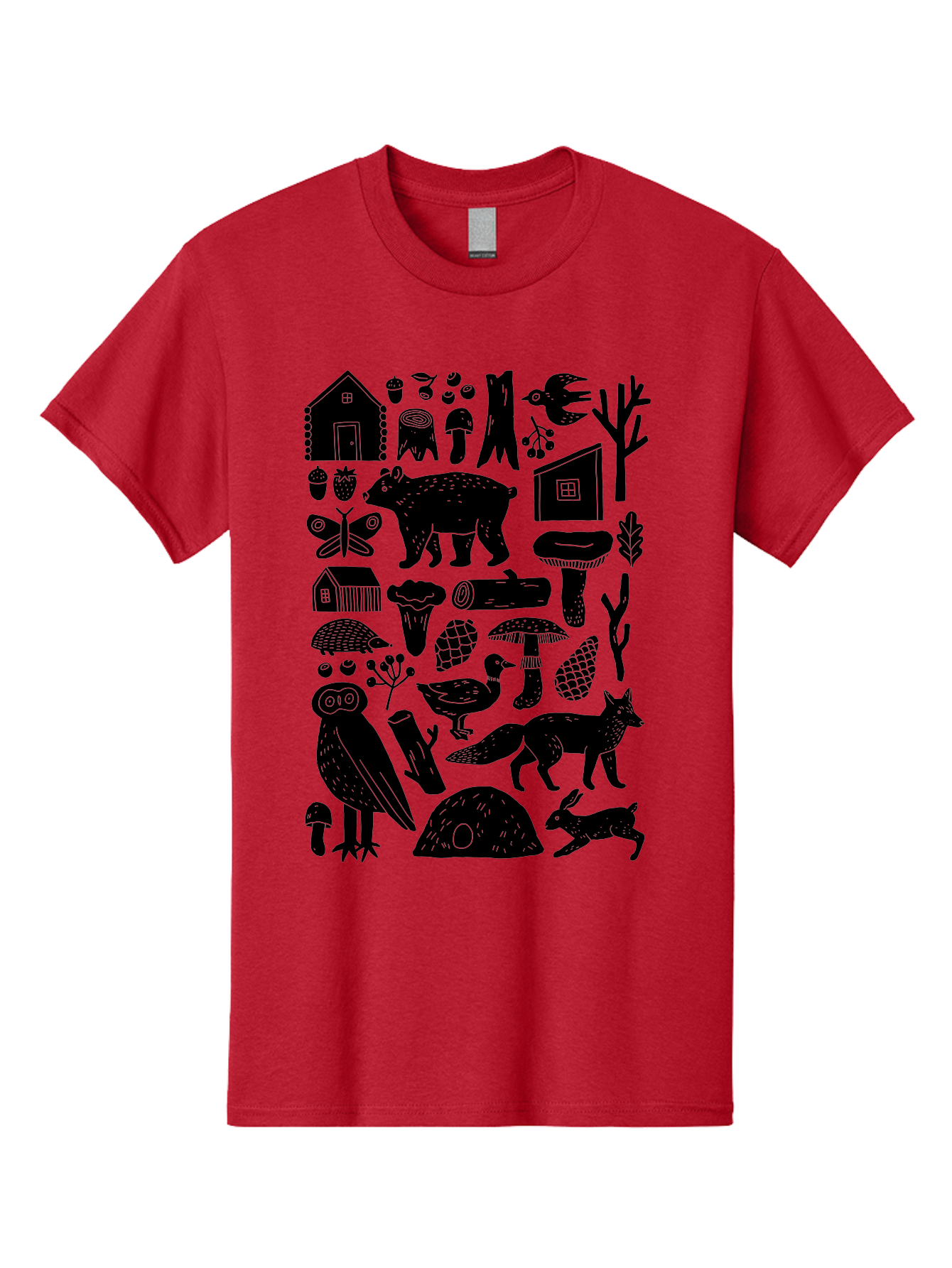 forest wildlife, bear, owl, fox, rabbit, birds, trees, mushrooms, houses, log, berries, butterfly, duck, natural scenery, wildlife icons, forest elements, wild animals
