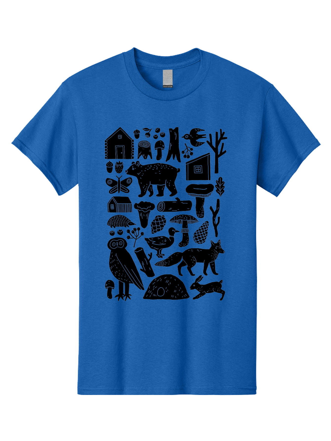 forest wildlife, bear, owl, fox, rabbit, birds, trees, mushrooms, houses, log, berries, butterfly, duck, natural scenery, wildlife icons, forest elements, wild animals