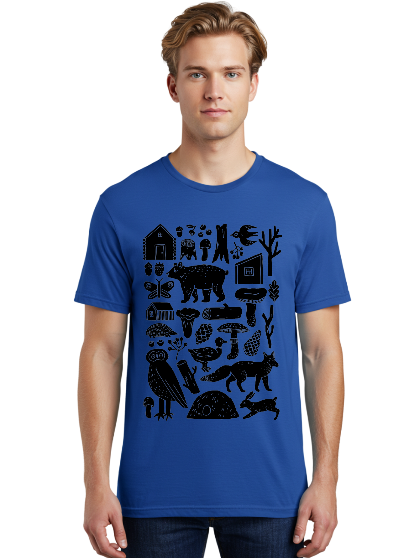 forest wildlife, bear, owl, fox, rabbit, birds, trees, mushrooms, houses, log, berries, butterfly, duck, natural scenery, wildlife icons, forest elements, wild animals