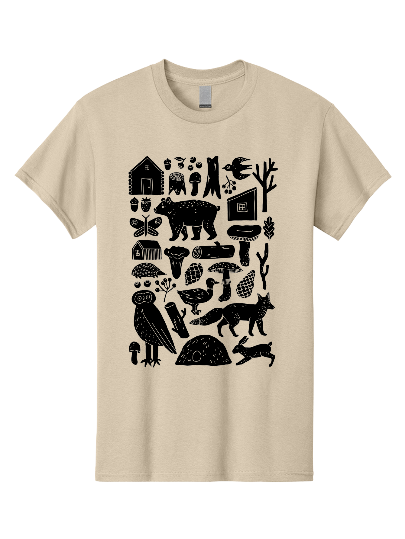 forest wildlife, bear, owl, fox, rabbit, birds, trees, mushrooms, houses, log, berries, butterfly, duck, natural scenery, wildlife icons, forest elements, wild animals