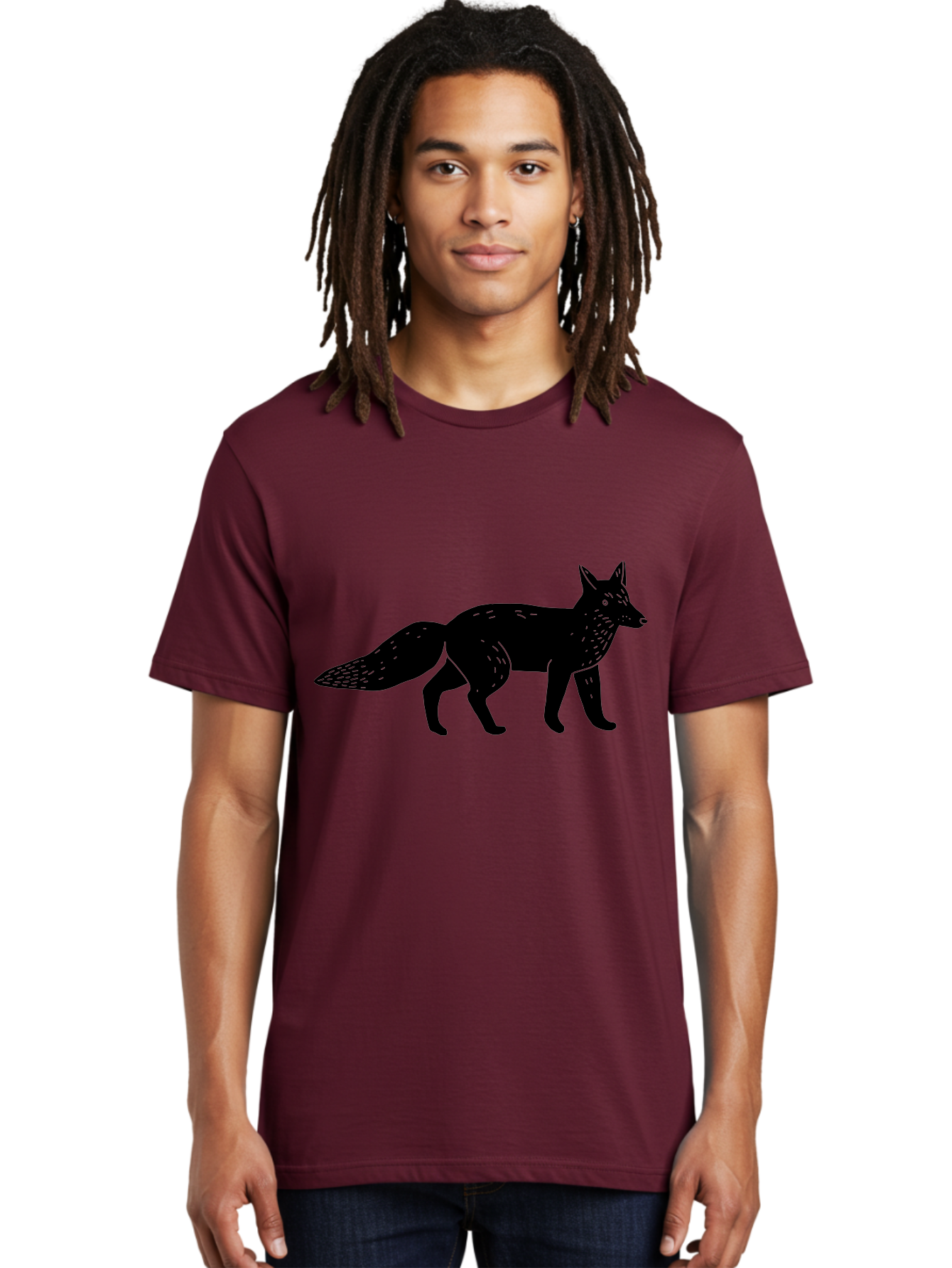 Fox-Silhouette Men'S Graphic Tee, 100% Cotton, Comfortable Casual Summer Wear, Machine Washable, Fox Silhouette, Black Fox Graphic, Wildlife Illustration, Animal Art, Forest Creature, Wild Animal, Graphic Design - Aaa595