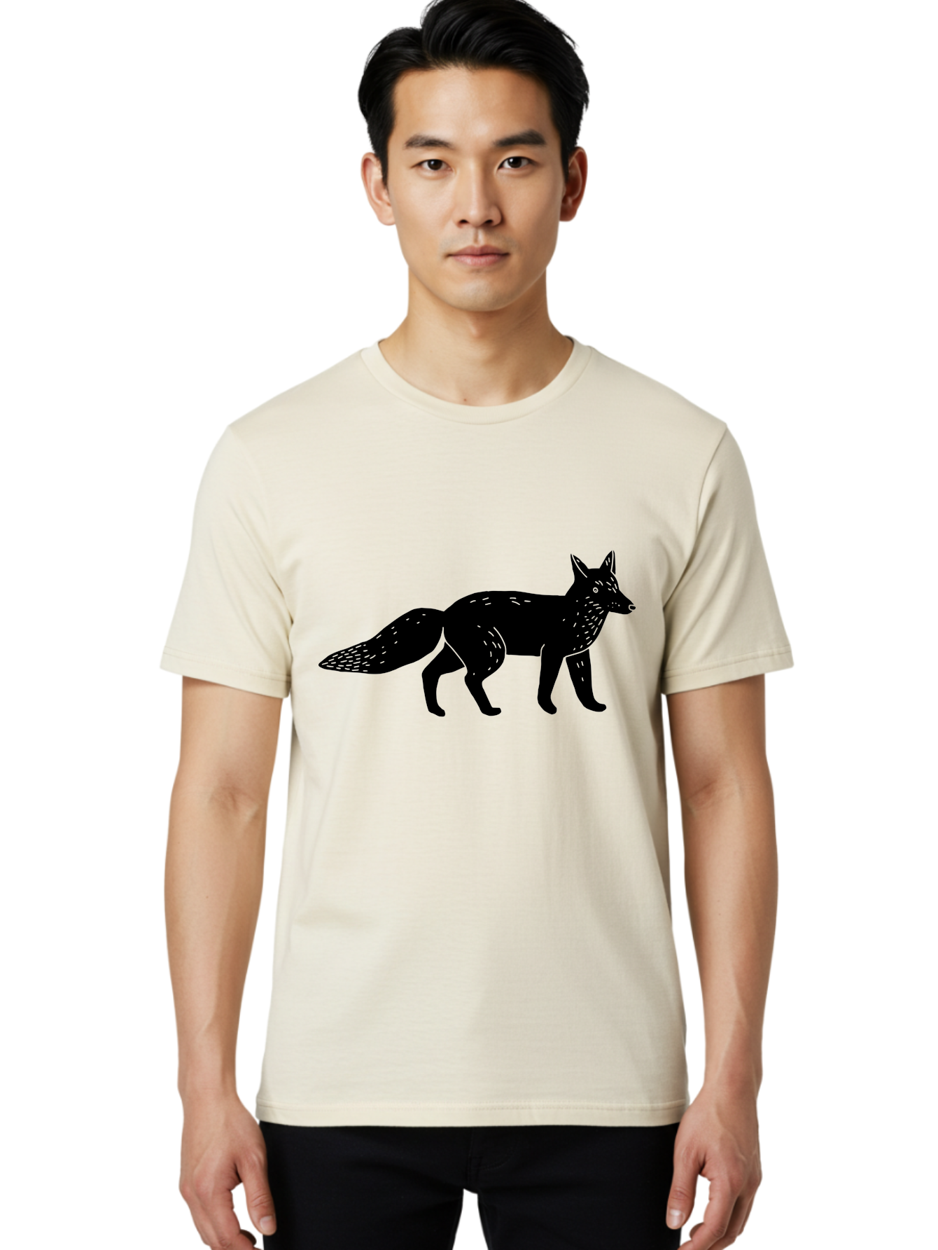 Fox-Silhouette Men'S Graphic Tee, 100% Cotton, Comfortable Casual Summer Wear, Machine Washable, Fox Silhouette, Black Fox Graphic, Wildlife Illustration, Animal Art, Forest Creature, Wild Animal, Graphic Design - Aaa595