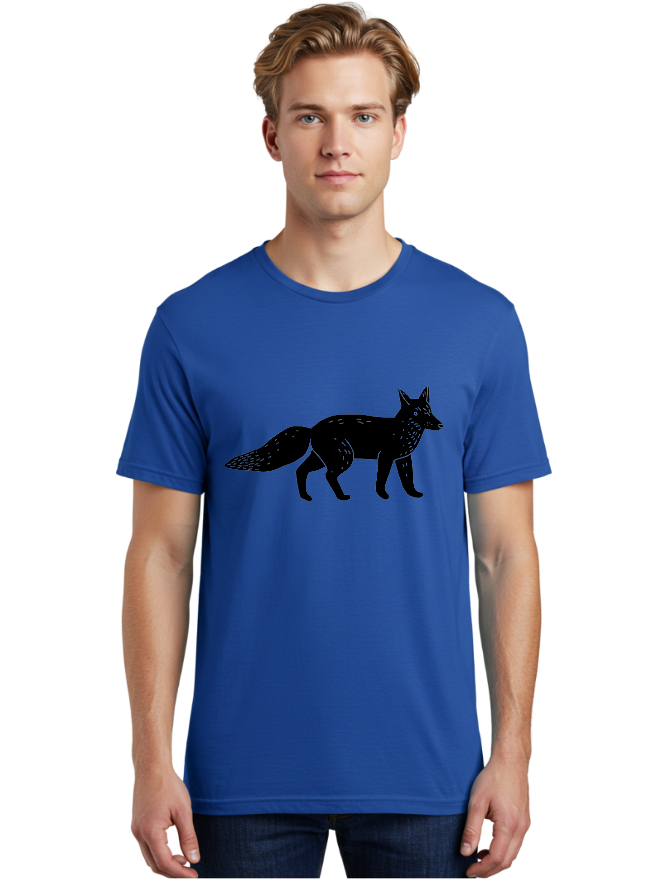 Fox-Silhouette Men'S Graphic Tee, 100% Cotton, Comfortable Casual Summer Wear, Machine Washable, Fox Silhouette, Black Fox Graphic, Wildlife Illustration, Animal Art, Forest Creature, Wild Animal, Graphic Design - Aaa595