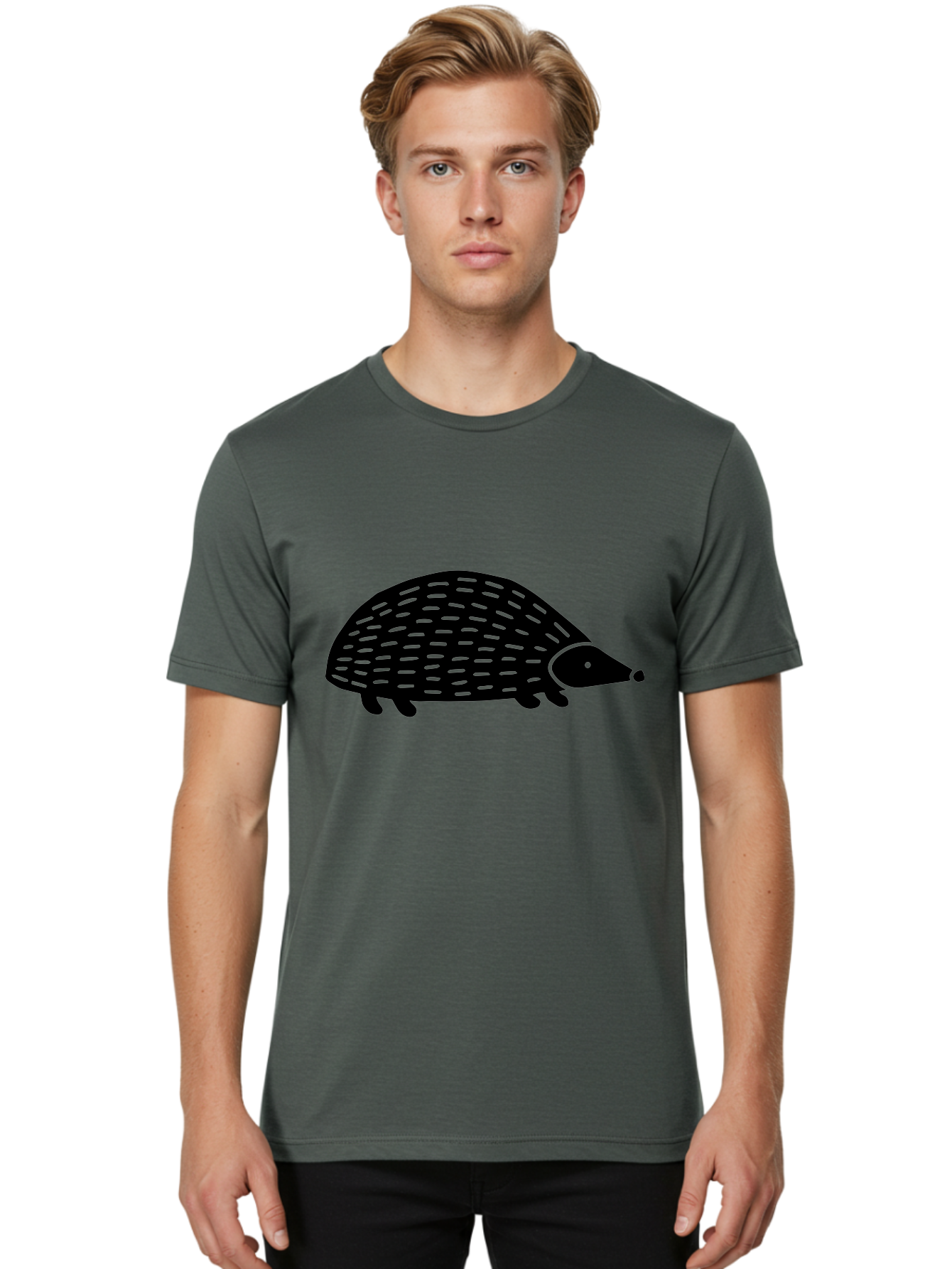 Hedgehog-1 Men'S Graphic Tee, 100% Cotton, Comfortable Casual Summer Wear, Machine Washable, Hedgehog Illustration, Minimalist Design, Simple Graphics, Cute Animal, Quills Texture, Cartoon Style, Wildlife Art, Prickly Creature, - Aaa596