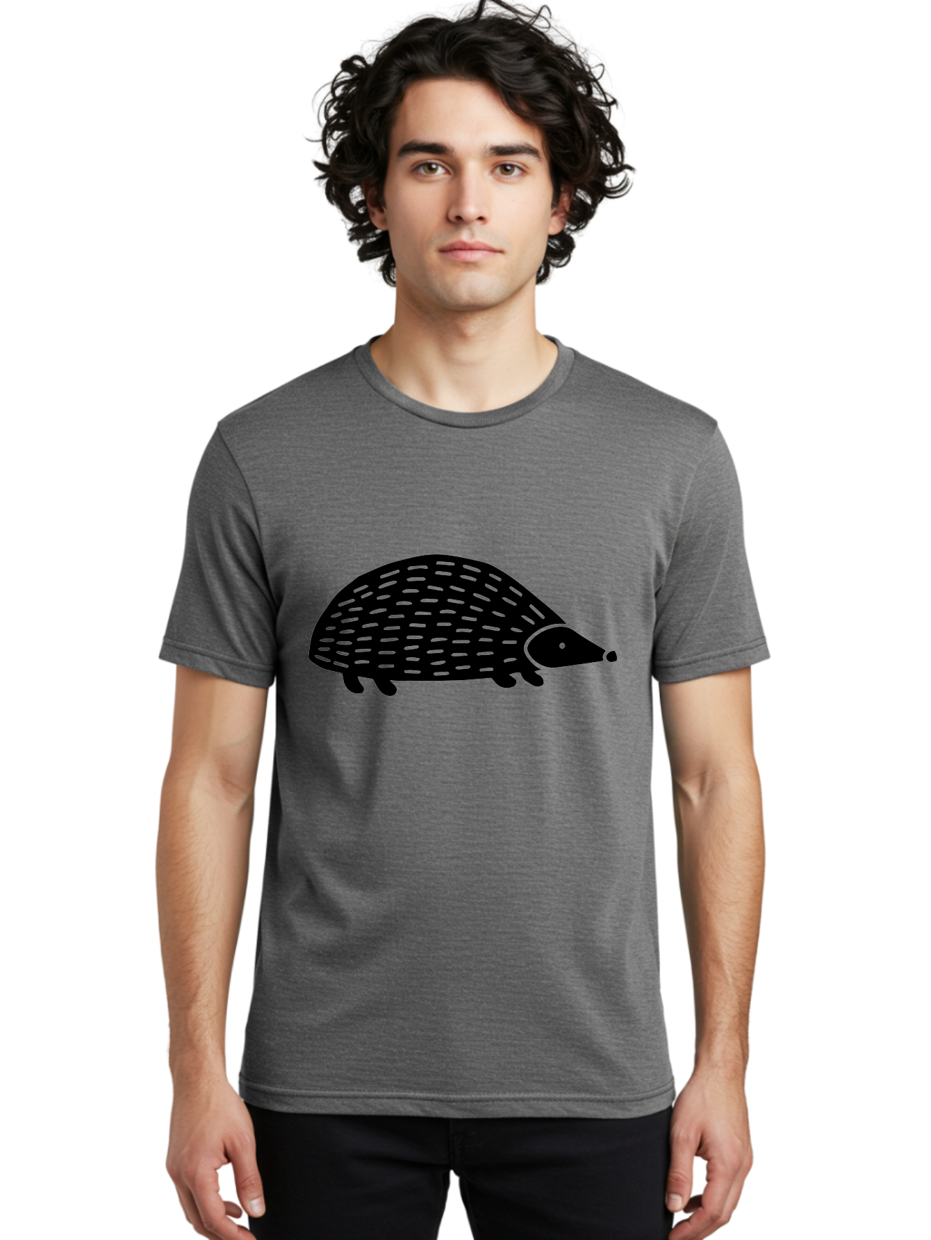 Hedgehog-1 Men'S Graphic Tee, 100% Cotton, Comfortable Casual Summer Wear, Machine Washable, Hedgehog Illustration, Minimalist Design, Simple Graphics, Cute Animal, Quills Texture, Cartoon Style, Wildlife Art, Prickly Creature, - Aaa596