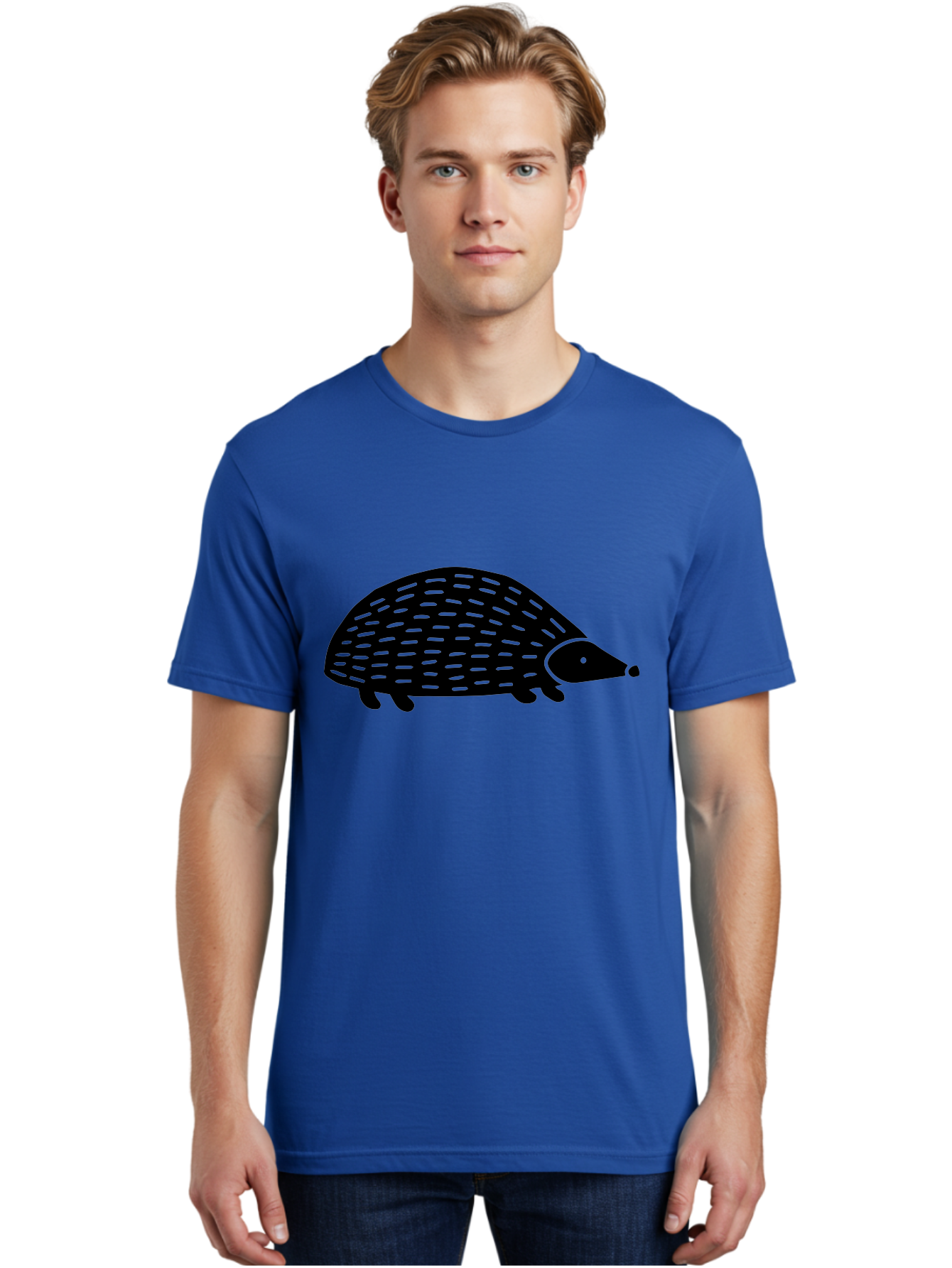 Hedgehog-1 Men'S Graphic Tee, 100% Cotton, Comfortable Casual Summer Wear, Machine Washable, Hedgehog Illustration, Minimalist Design, Simple Graphics, Cute Animal, Quills Texture, Cartoon Style, Wildlife Art, Prickly Creature, - Aaa596