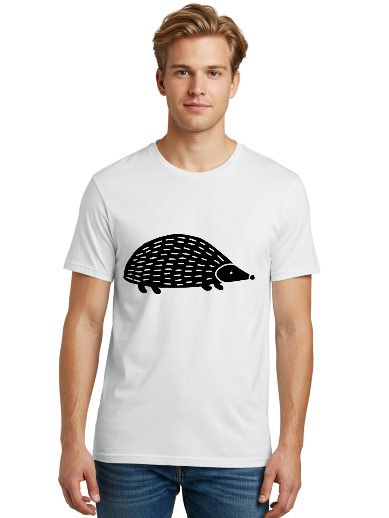 Hedgehog-1 Men'S Graphic Tee, 100% Cotton, Comfortable Casual Summer Wear, Machine Washable, Hedgehog Illustration, Minimalist Design, Simple Graphics, Cute Animal, Quills Texture, Cartoon Style, Wildlife Art, Prickly Creature, - Aaa596