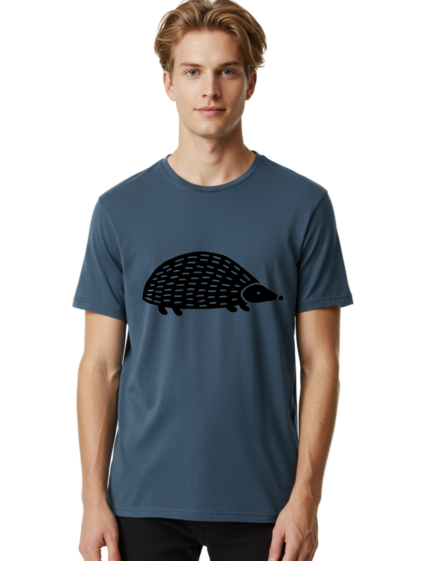 Hedgehog Men'S Graphic Tee, 100% Cotton, Comfortable Casual Summer Wear, Machine Washable, Hedgehog Silhouette, Simple Illustration, Minimalist Design, Cute Animal, Prickly Creature, Small Legs, Dotted Pattern, Bold Lines, Quirky Art - Aaa597