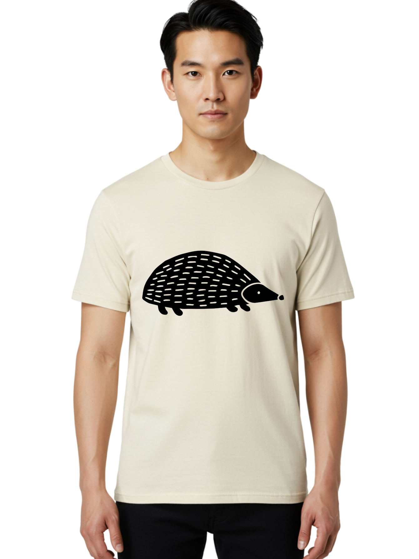 Hedgehog Men'S Graphic Tee, 100% Cotton, Comfortable Casual Summer Wear, Machine Washable, Hedgehog Silhouette, Simple Illustration, Minimalist Design, Cute Animal, Prickly Creature, Small Legs, Dotted Pattern, Bold Lines, Quirky Art - Aaa597