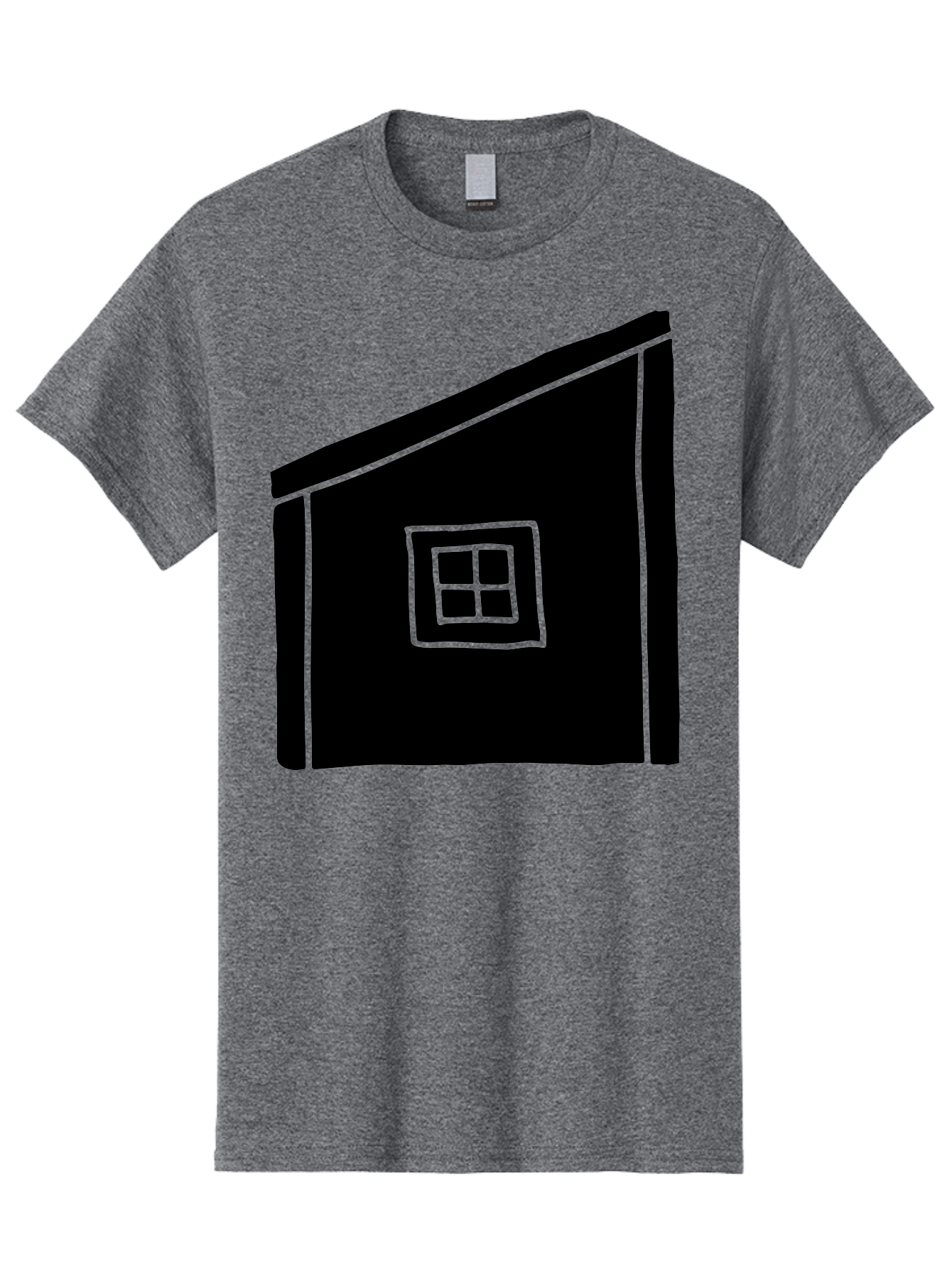 House Men'S Graphic Tee, 100% Cotton, Comfortable Casual Summer Wear, Machine Washable, Simple House Design, Minimalist Architecture, Black House Silhouette, Neon Green Outline, Four-Paned Window, Modern Home Decor, - Aaa599