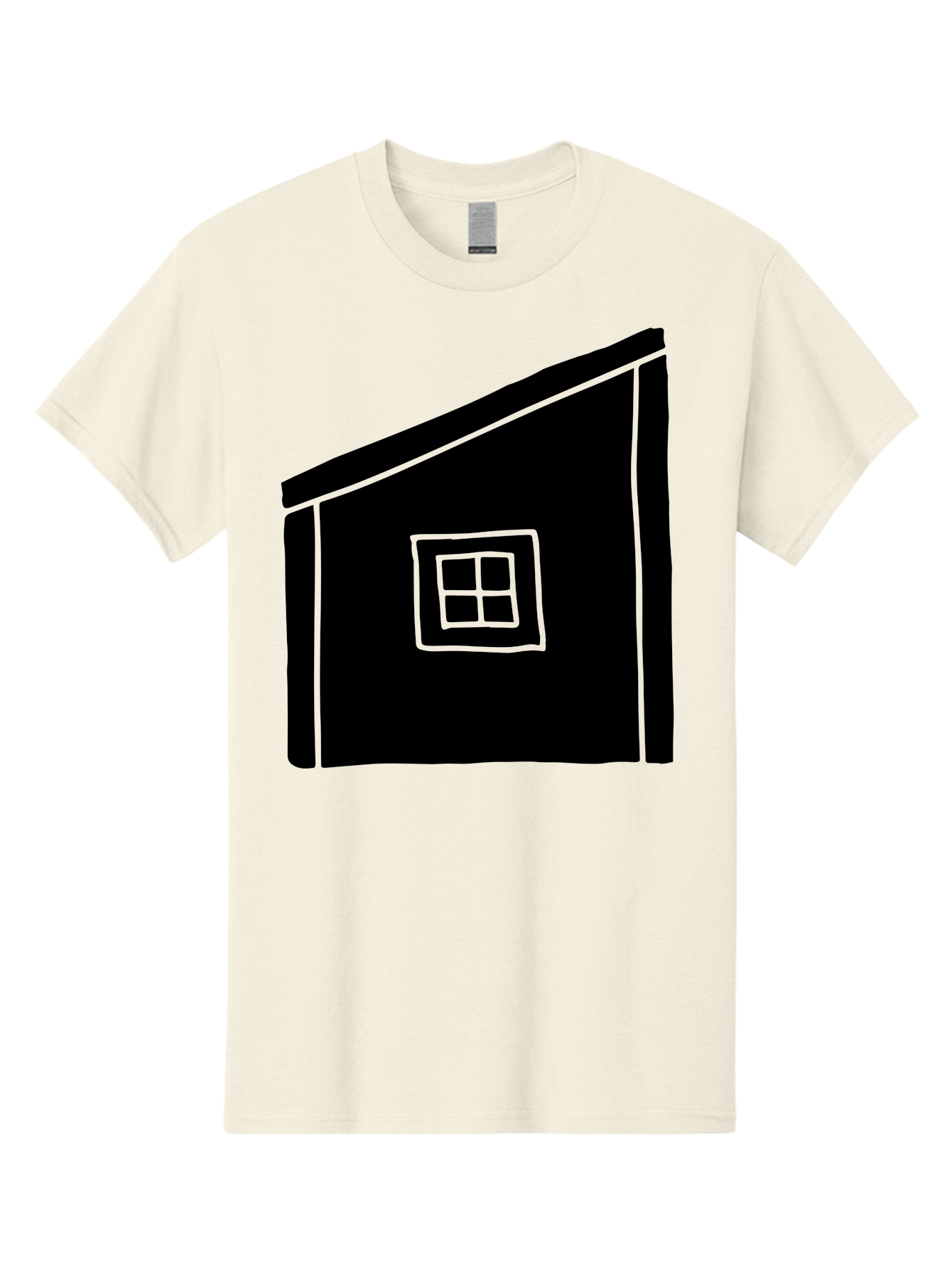 House Men'S Graphic Tee, 100% Cotton, Comfortable Casual Summer Wear, Machine Washable, Simple House Design, Minimalist Architecture, Black House Silhouette, Neon Green Outline, Four-Paned Window, Modern Home Decor, - Aaa599