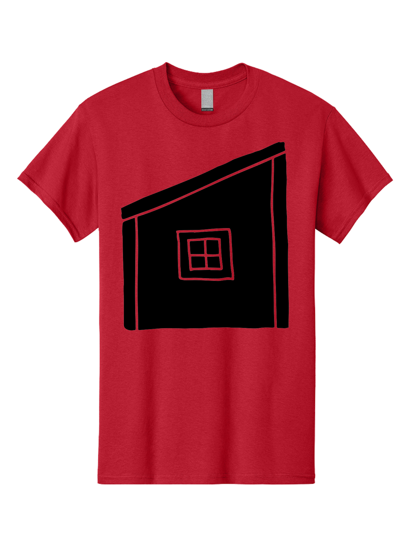 House Men'S Graphic Tee, 100% Cotton, Comfortable Casual Summer Wear, Machine Washable, Simple House Design, Minimalist Architecture, Black House Silhouette, Neon Green Outline, Four-Paned Window, Modern Home Decor, - Aaa599