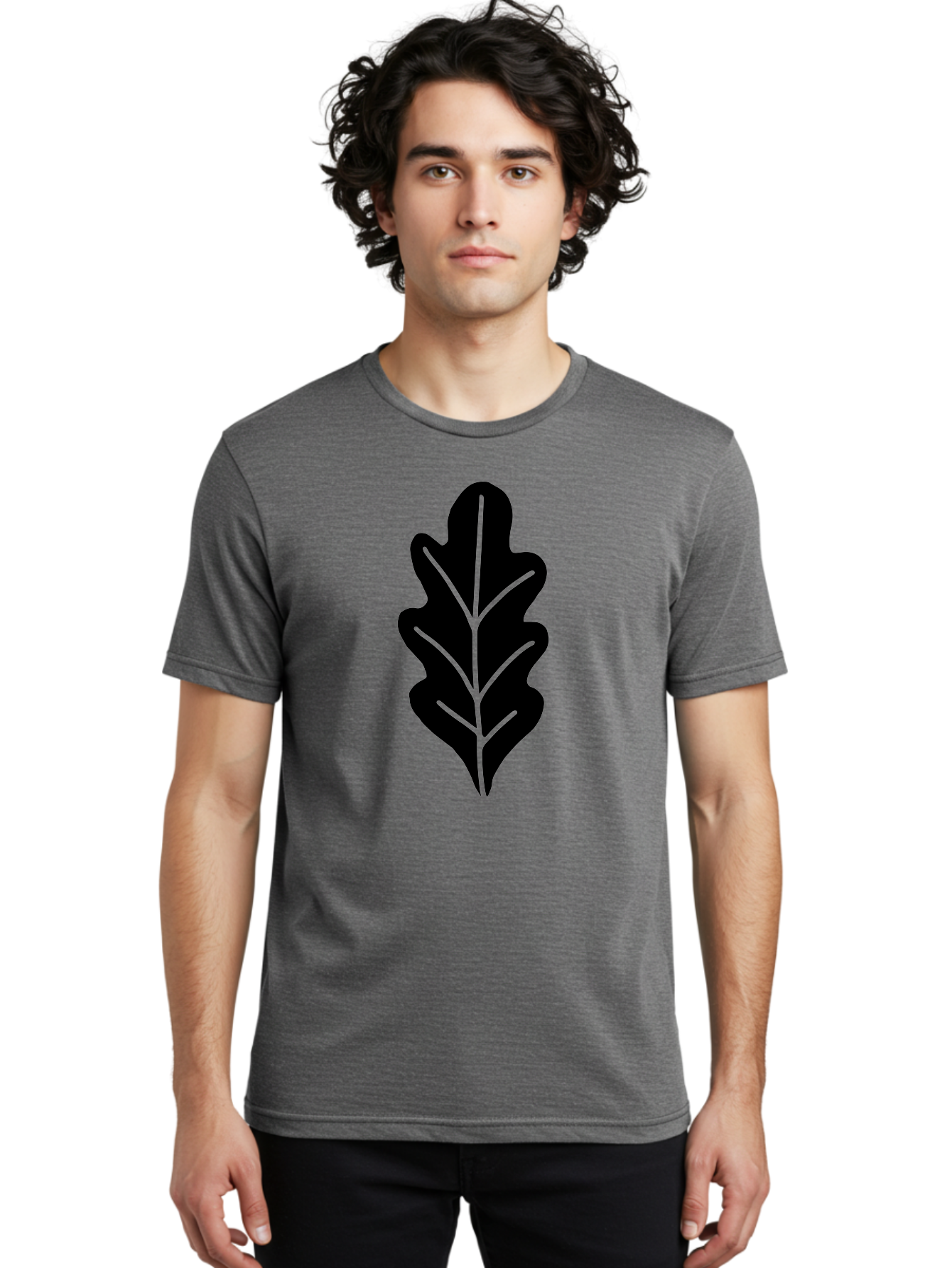 Leaf-Silhouette Men'S Graphic Tee, 100% Cotton, Comfortable Casual Summer Wear, Machine Washable, Leaf Silhouette, Foliage Icon, Simple Leaf Design, Nature-Inspired Graphic, Black Leaf Shape, Neon Green Veins, Minimalist Illustration, - Aaa601