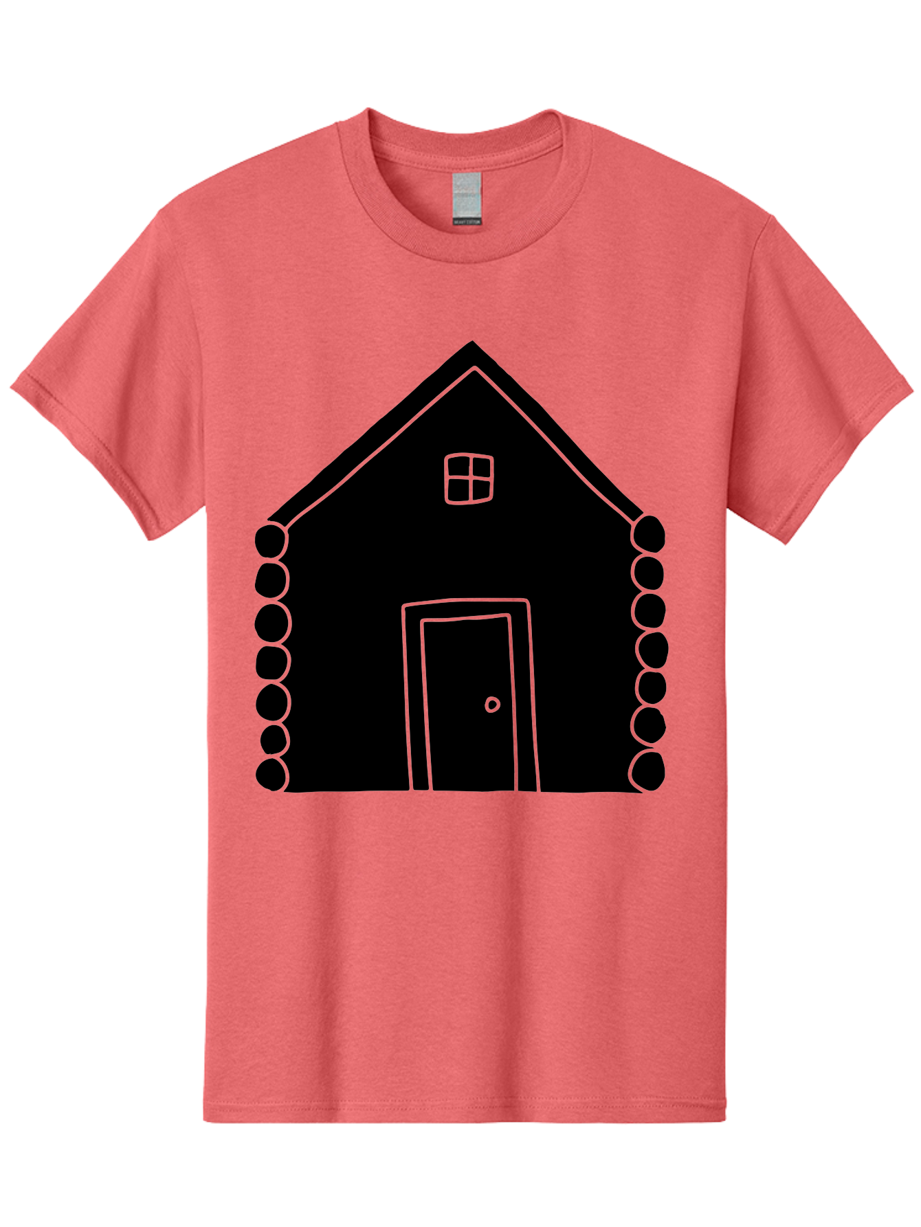 Log-Cabin Men'S Graphic Tee, 100% Cotton, Comfortable Casual Summer Wear, Machine Washable, Simple House Design, Minimalist Architecture, House Outline, Cozy Home, Door And Window, Simple Shapes, Modern Art - Aaa602