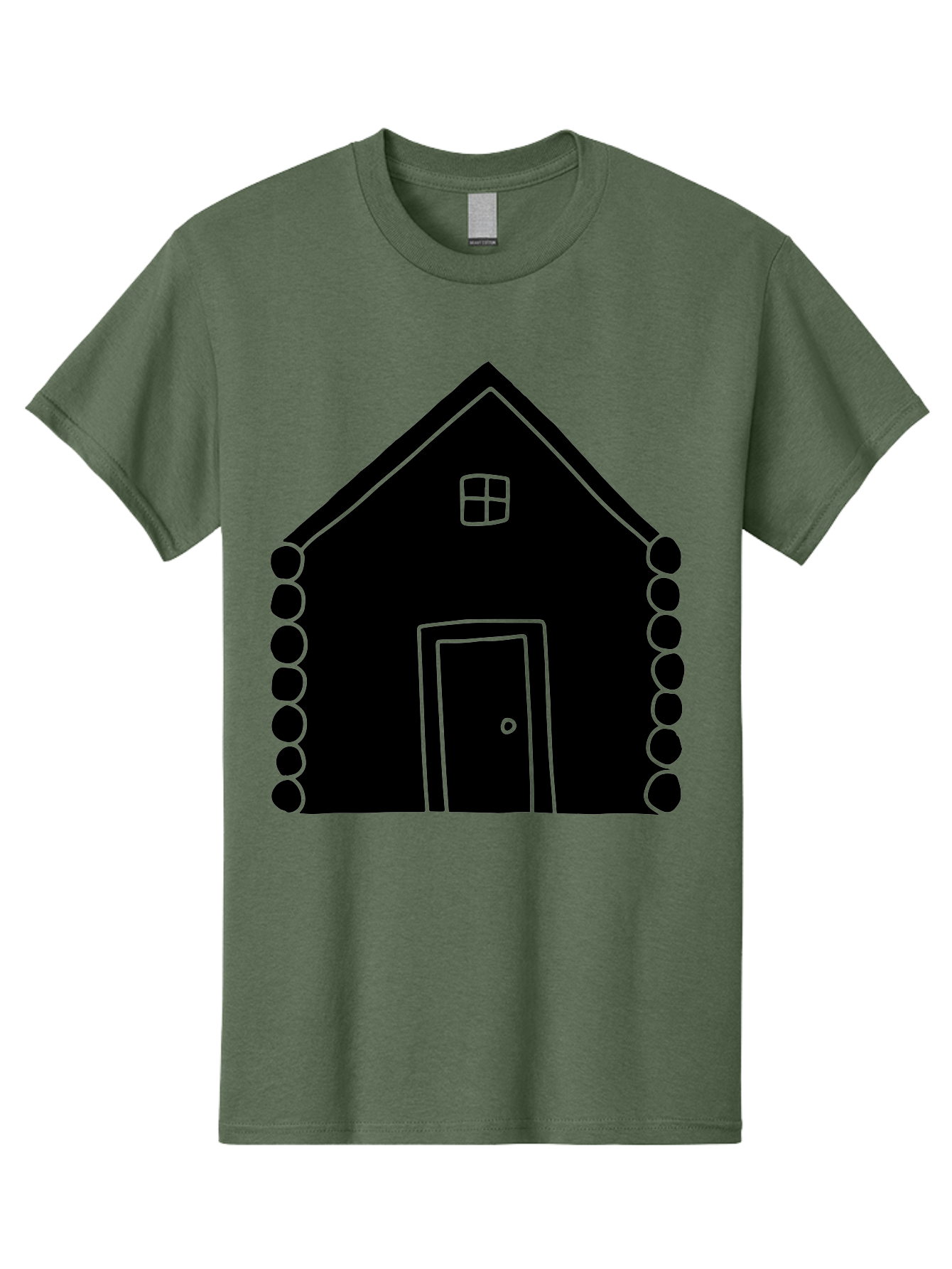 Log-Cabin Men'S Graphic Tee, 100% Cotton, Comfortable Casual Summer Wear, Machine Washable, Simple House Design, Minimalist Architecture, House Outline, Cozy Home, Door And Window, Simple Shapes, Modern Art - Aaa602