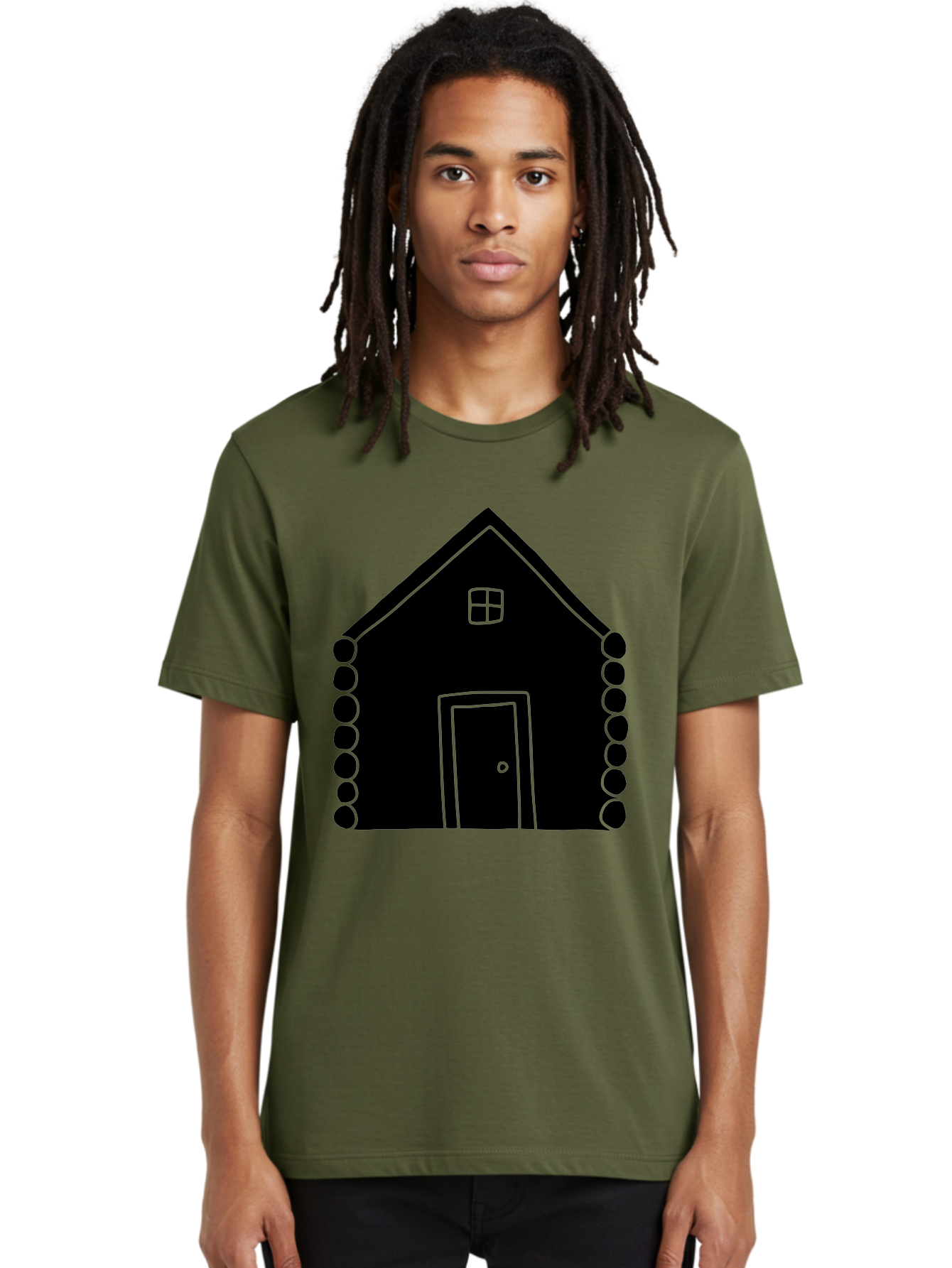 Log-Cabin Men'S Graphic Tee, 100% Cotton, Comfortable Casual Summer Wear, Machine Washable, Simple House Design, Minimalist Architecture, House Outline, Cozy Home, Door And Window, Simple Shapes, Modern Art - Aaa602