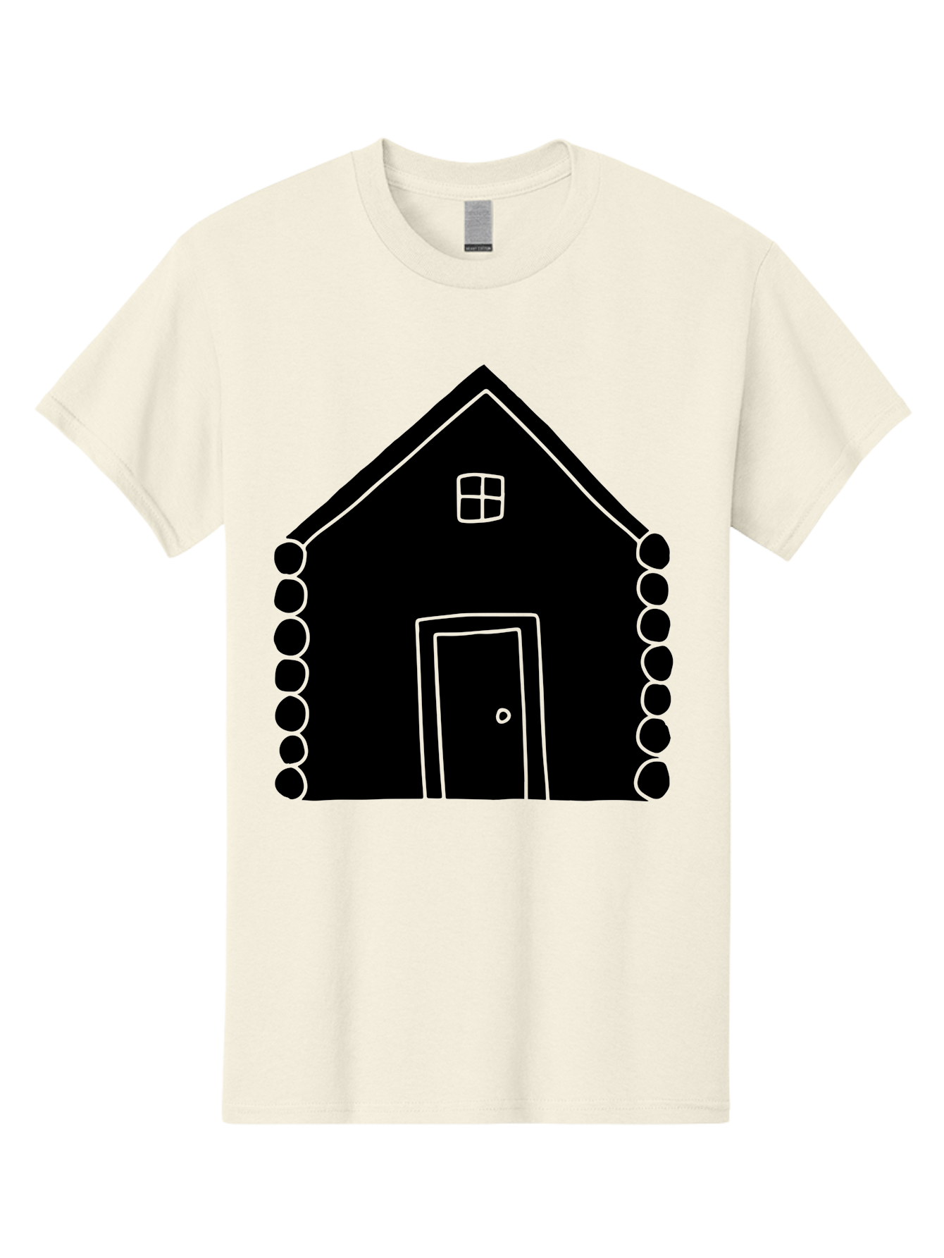 Log-Cabin Men'S Graphic Tee, 100% Cotton, Comfortable Casual Summer Wear, Machine Washable, Simple House Design, Minimalist Architecture, House Outline, Cozy Home, Door And Window, Simple Shapes, Modern Art - Aaa602