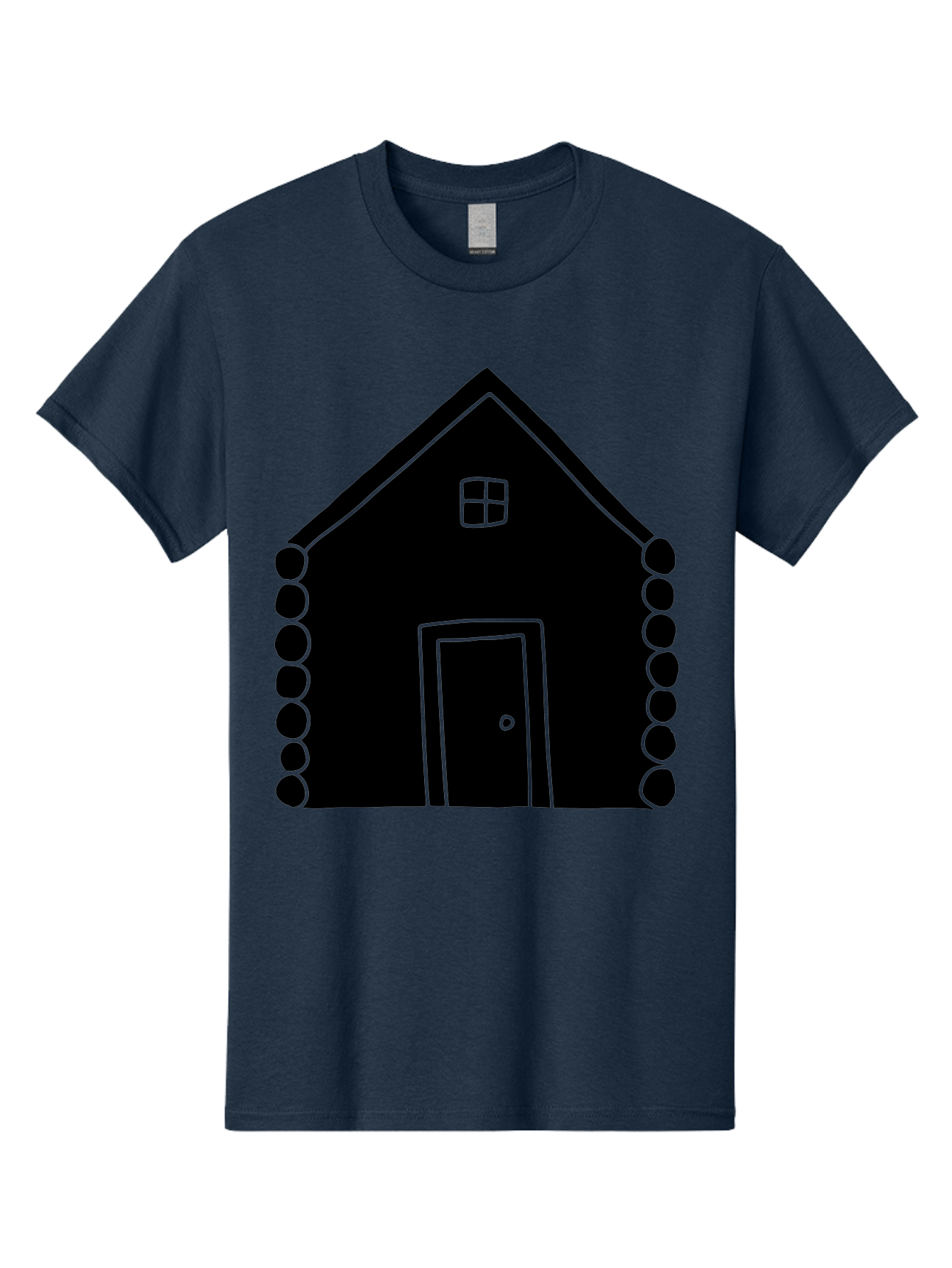 Log-Cabin Men'S Graphic Tee, 100% Cotton, Comfortable Casual Summer Wear, Machine Washable, Simple House Design, Minimalist Architecture, House Outline, Cozy Home, Door And Window, Simple Shapes, Modern Art - Aaa602