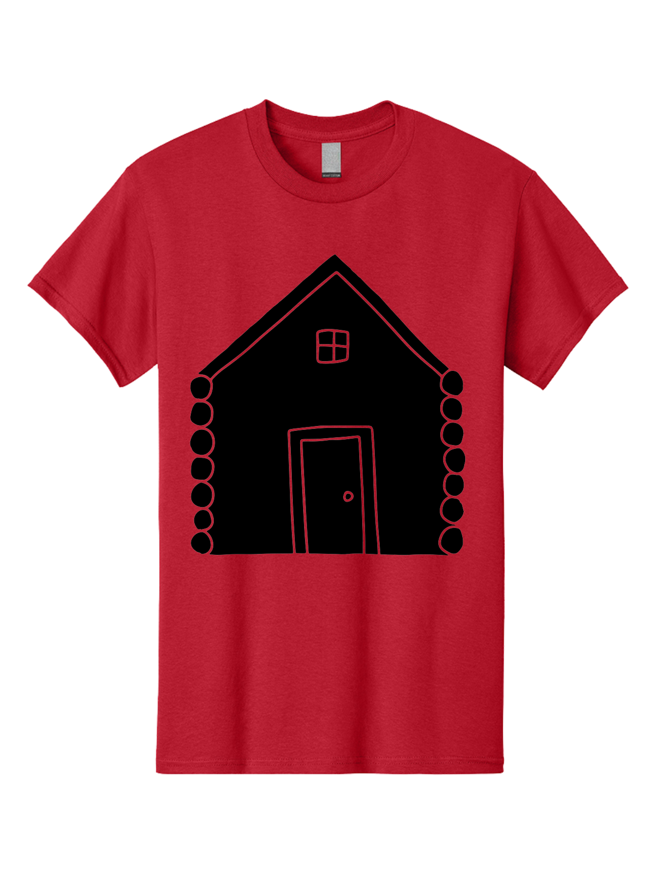 Log-Cabin Men'S Graphic Tee, 100% Cotton, Comfortable Casual Summer Wear, Machine Washable, Simple House Design, Minimalist Architecture, House Outline, Cozy Home, Door And Window, Simple Shapes, Modern Art - Aaa602
