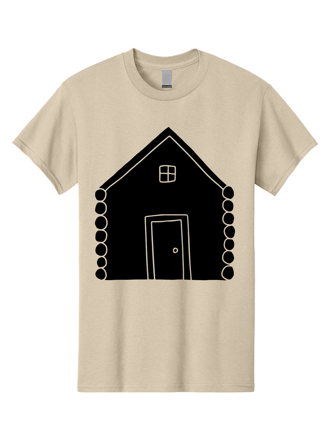 Log-Cabin Men'S Graphic Tee, 100% Cotton, Comfortable Casual Summer Wear, Machine Washable, Simple House Design, Minimalist Architecture, House Outline, Cozy Home, Door And Window, Simple Shapes, Modern Art - Aaa602