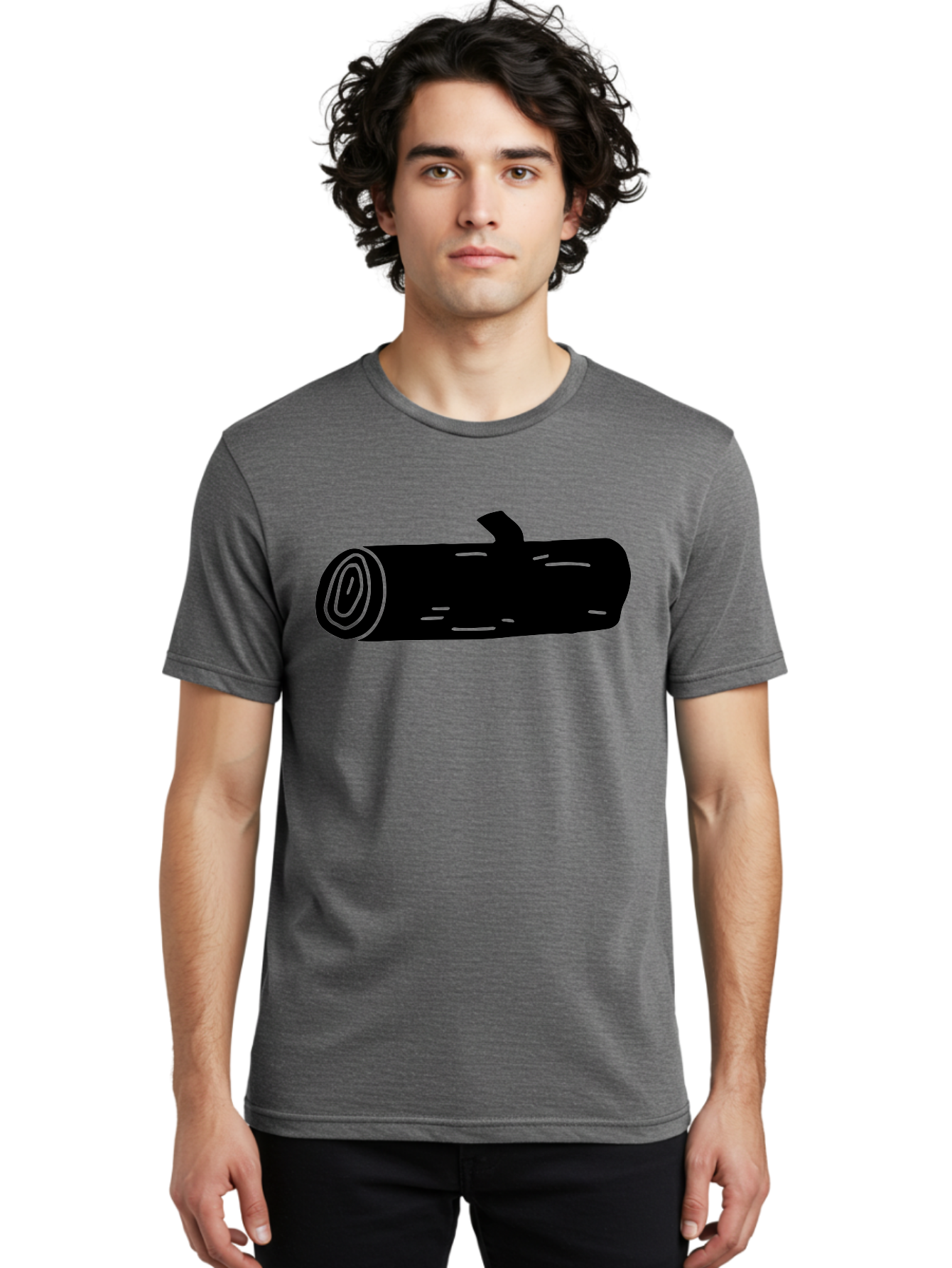 Log Men'S Graphic Tee, 100% Cotton, Comfortable Casual Summer Wear, Machine Washable, Log With Branch, Wooden Texture, Forest Log, Tree Trunk, Rustic Wood, Natural Material, Simple Illustration - Aaa603