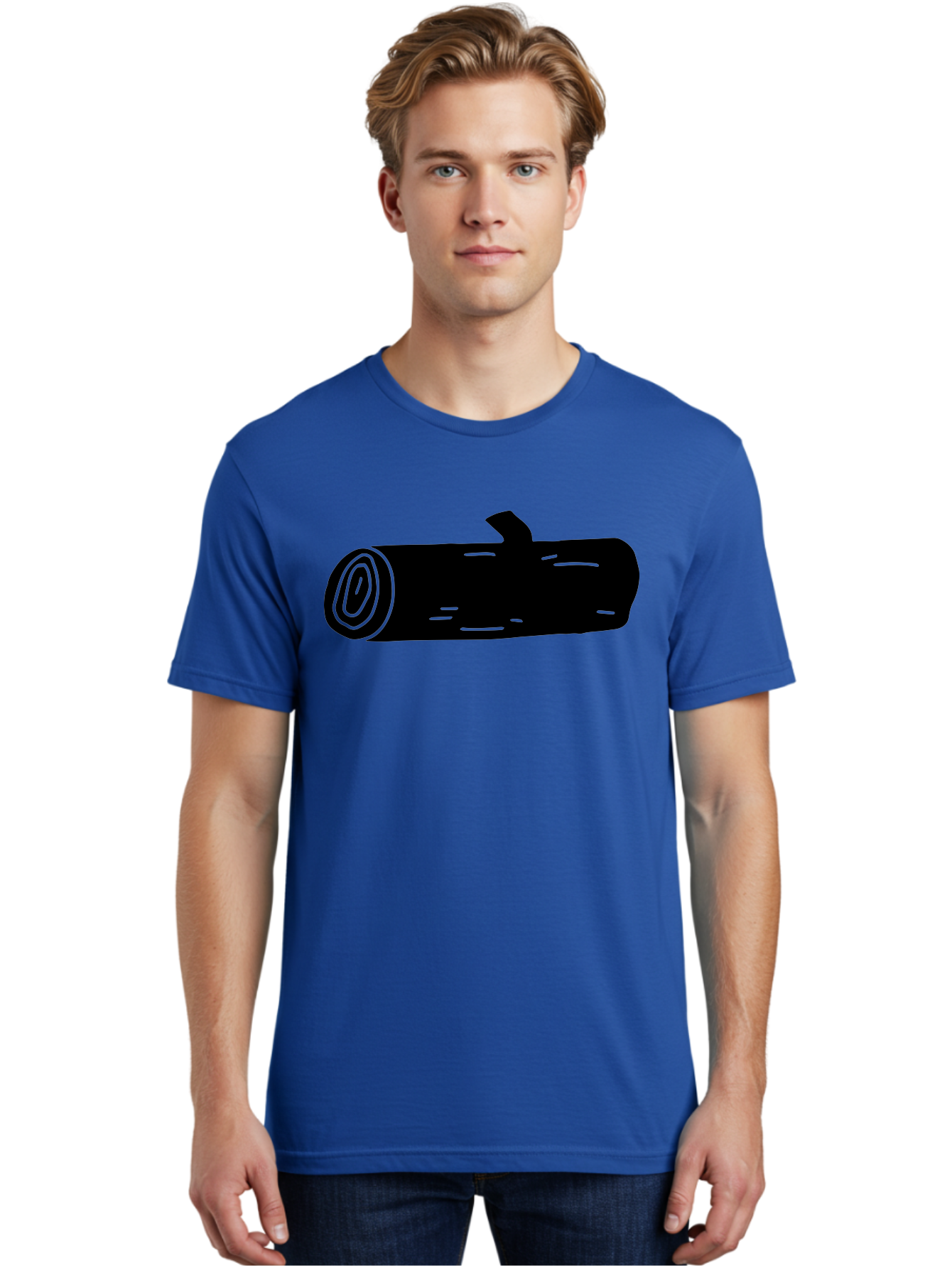 Log Men'S Graphic Tee, 100% Cotton, Comfortable Casual Summer Wear, Machine Washable, Log With Branch, Wooden Texture, Forest Log, Tree Trunk, Rustic Wood, Natural Material, Simple Illustration - Aaa603