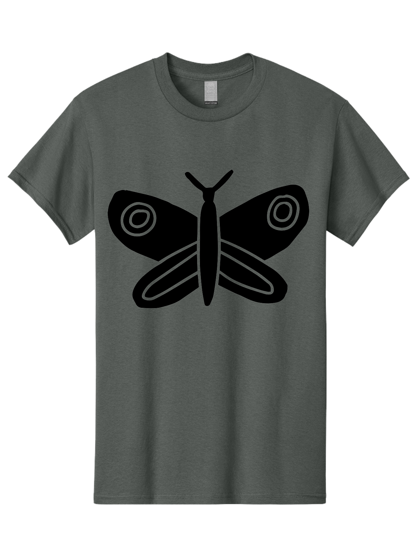 Luna-Moth Men'S Graphic Tee, 100% Cotton, Comfortable Casual Summer Wear, Machine Washable, Simple Moth Design, Minimalist Art, Black Silhouette, Green Outline, Stylized Insect, Modern Graphic, Wing Pattern, Nature Inspiration - Aaa604