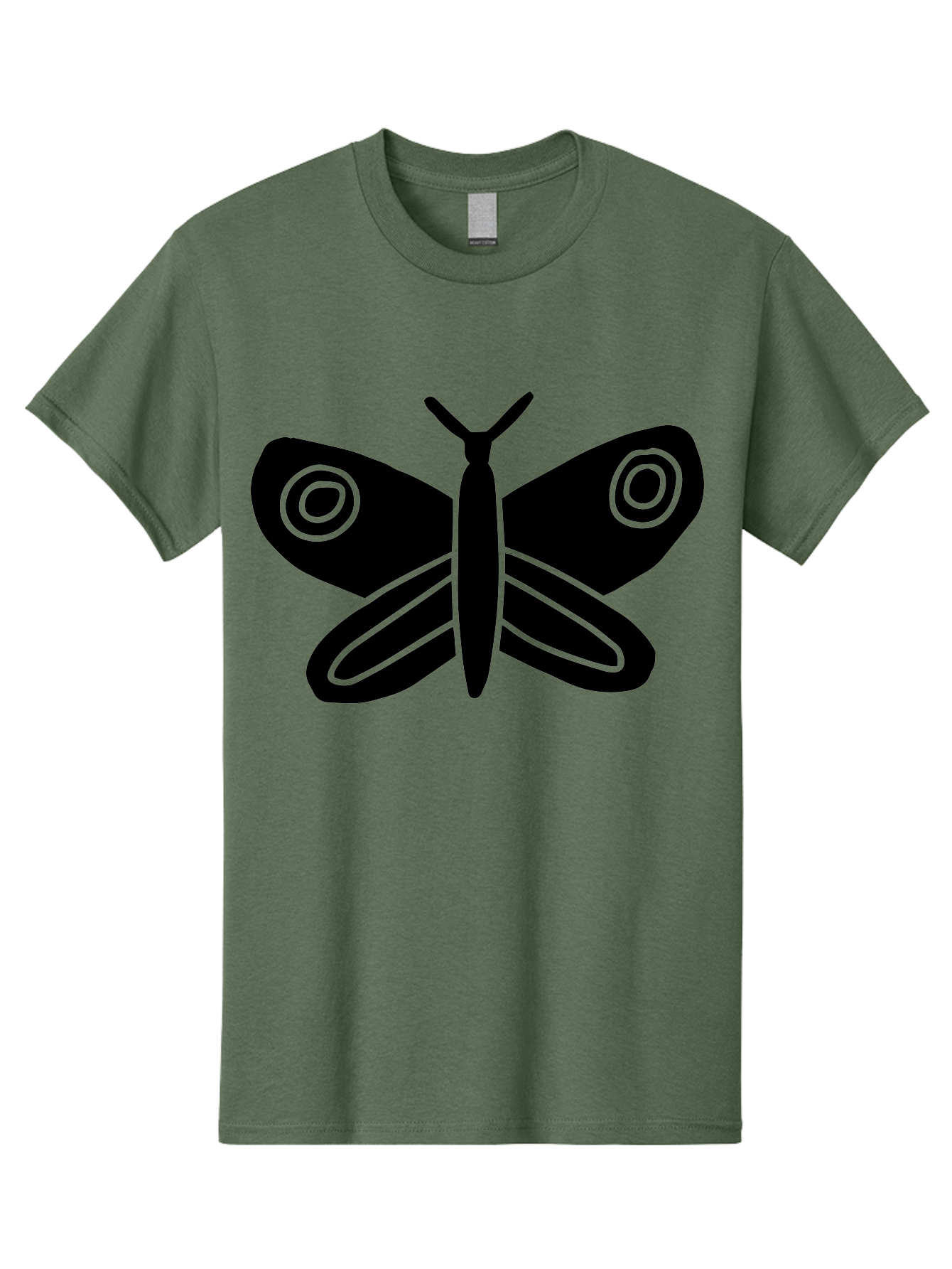 Luna-Moth Men'S Graphic Tee, 100% Cotton, Comfortable Casual Summer Wear, Machine Washable, Simple Moth Design, Minimalist Art, Black Silhouette, Green Outline, Stylized Insect, Modern Graphic, Wing Pattern, Nature Inspiration - Aaa604