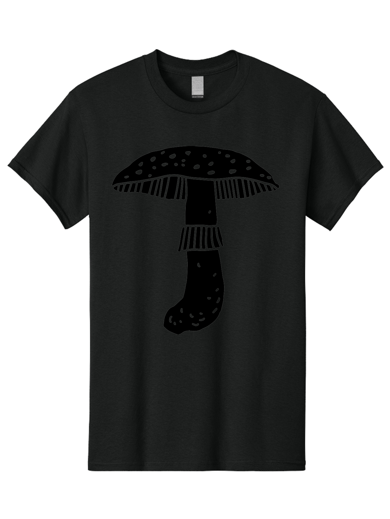 Mushroom-1 Men'S Graphic Tee, 100% Cotton, Comfortable Casual Summer Wear, Machine Washable, Mushroom Illustration, Black Silhouette, Spotted Cap, Striped Stem, Fungal Art, Whimsical Design, Fantasy Elements, Graphic Design - Aaa605