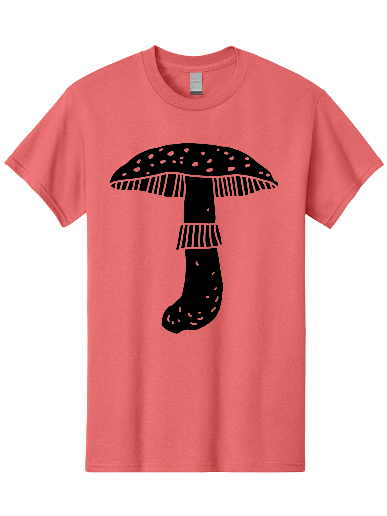 Mushroom-1 Men'S Graphic Tee, 100% Cotton, Comfortable Casual Summer Wear, Machine Washable, Mushroom Illustration, Black Silhouette, Spotted Cap, Striped Stem, Fungal Art, Whimsical Design, Fantasy Elements, Graphic Design - Aaa605