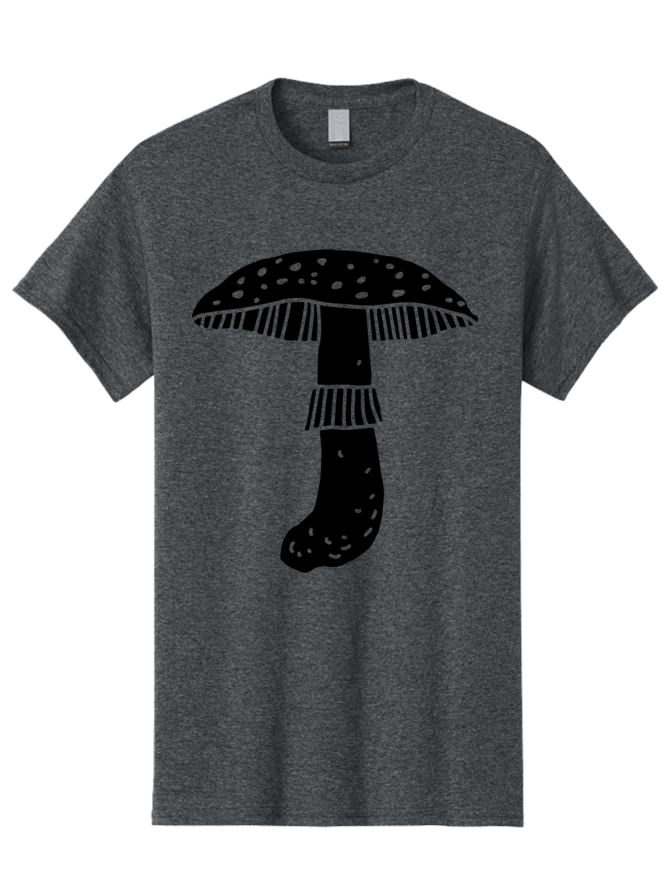 Mushroom-1 Men'S Graphic Tee, 100% Cotton, Comfortable Casual Summer Wear, Machine Washable, Mushroom Illustration, Black Silhouette, Spotted Cap, Striped Stem, Fungal Art, Whimsical Design, Fantasy Elements, Graphic Design - Aaa605