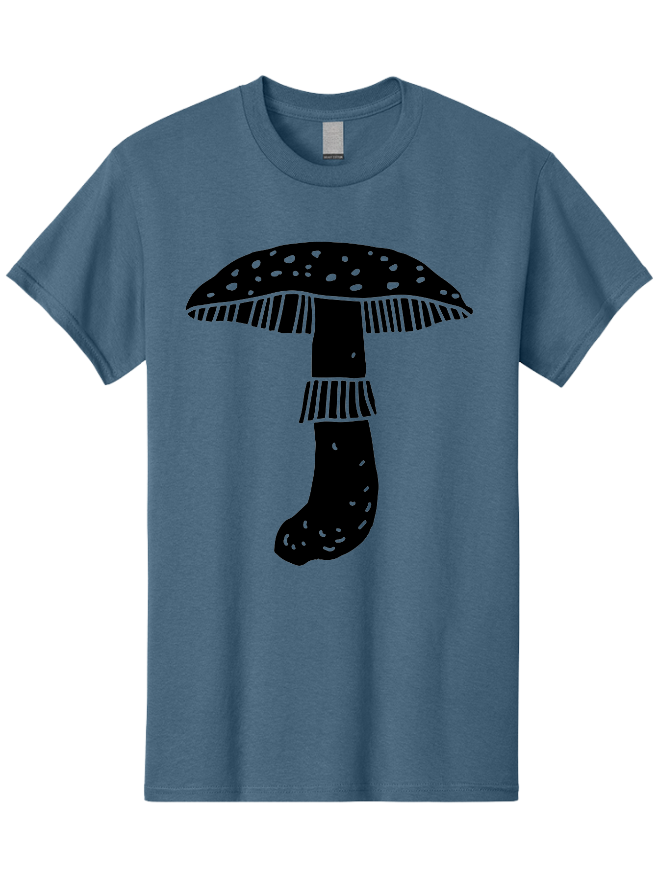 Mushroom-1 Men'S Graphic Tee, 100% Cotton, Comfortable Casual Summer Wear, Machine Washable, Mushroom Illustration, Black Silhouette, Spotted Cap, Striped Stem, Fungal Art, Whimsical Design, Fantasy Elements, Graphic Design - Aaa605