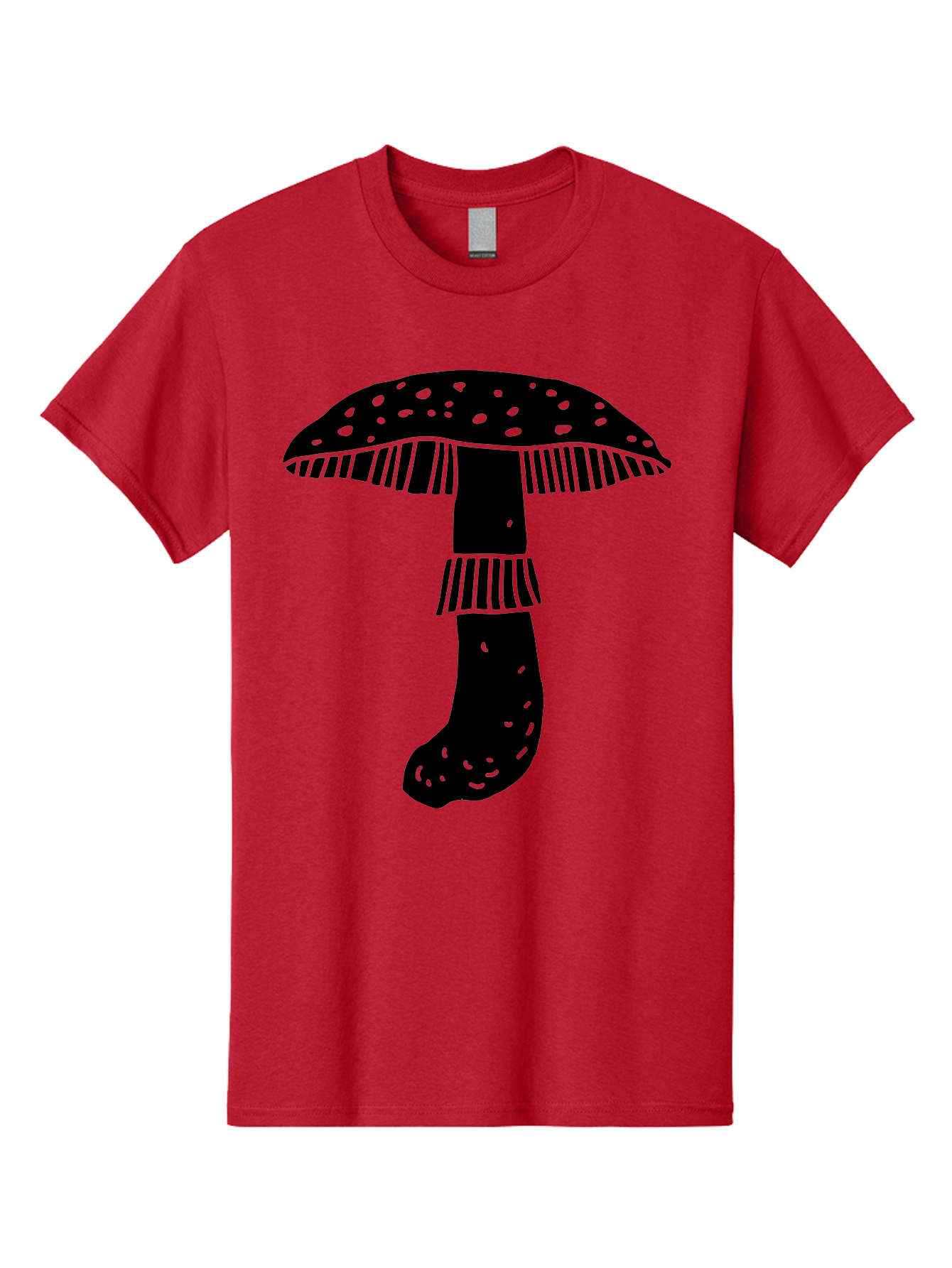 Mushroom-1 Men'S Graphic Tee, 100% Cotton, Comfortable Casual Summer Wear, Machine Washable, Mushroom Illustration, Black Silhouette, Spotted Cap, Striped Stem, Fungal Art, Whimsical Design, Fantasy Elements, Graphic Design - Aaa605