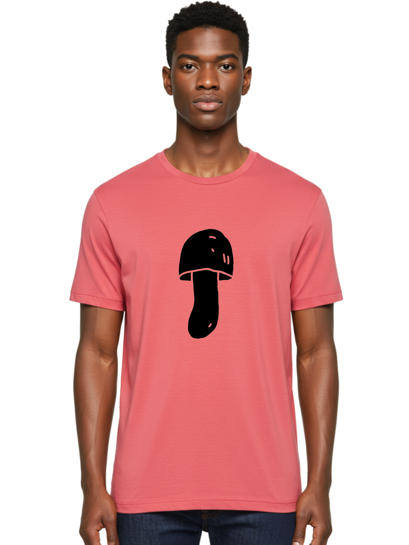 Mushroom-Graphic Men'S Graphic Tee, 100% Cotton, Comfortable Casual Summer Wear, Machine Washable, Mushroom Silhouette, Simple Design, Minimalist Art, Fungal Icon, Black And Green, Nature Symbol - Aaa606