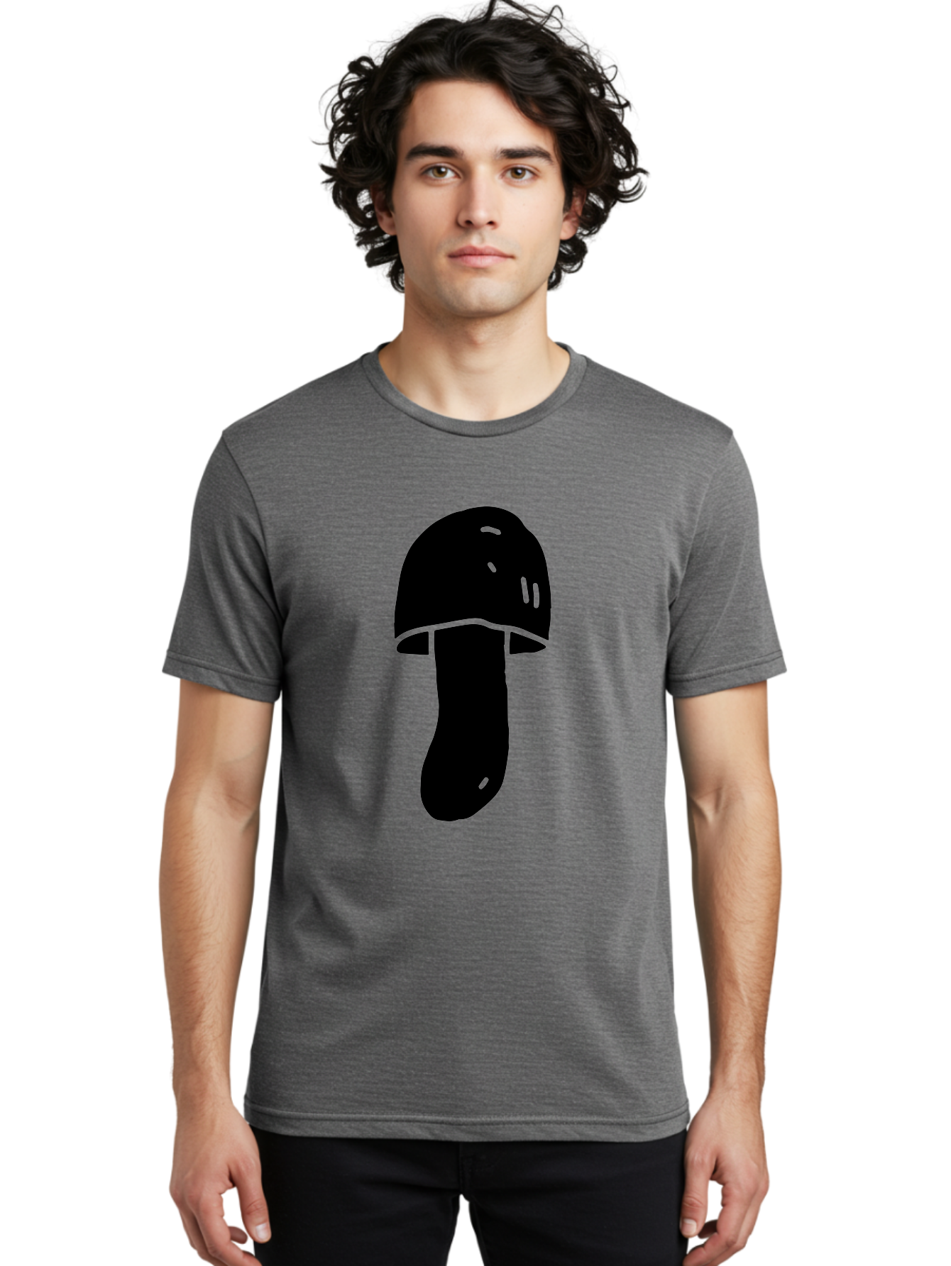 Mushroom-Graphic Men'S Graphic Tee, 100% Cotton, Comfortable Casual Summer Wear, Machine Washable, Mushroom Silhouette, Simple Design, Minimalist Art, Fungal Icon, Black And Green, Nature Symbol - Aaa606
