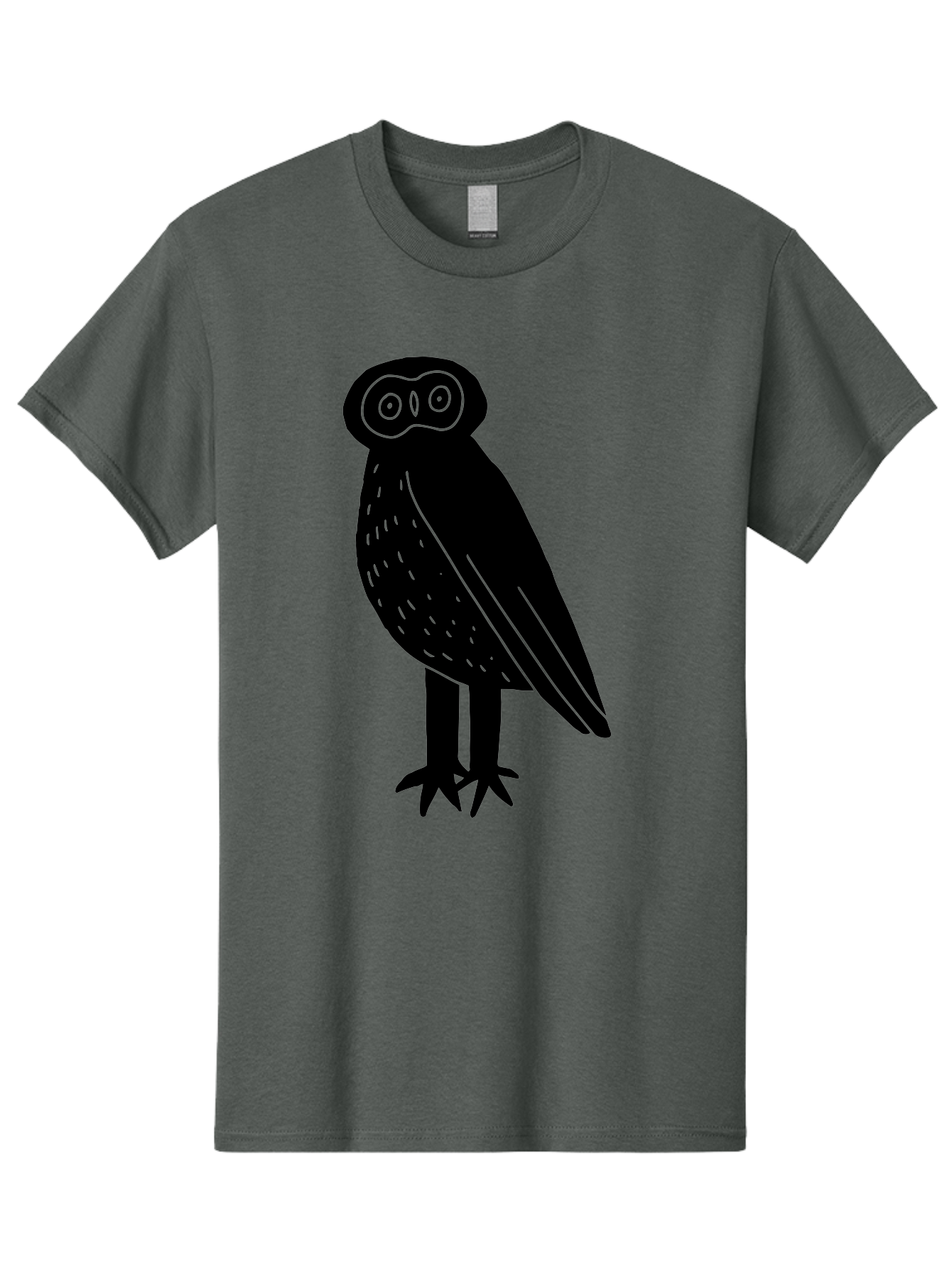 Owl Men'S Graphic Tee, 100% Cotton, Comfortable Casual Summer Wear, Machine Washable, Owl Silhouette, Minimalist Design, Simple Art, Black And Green, Wildlife Illustration, Nocturnal Bird, Abstract Owl - Aaa609