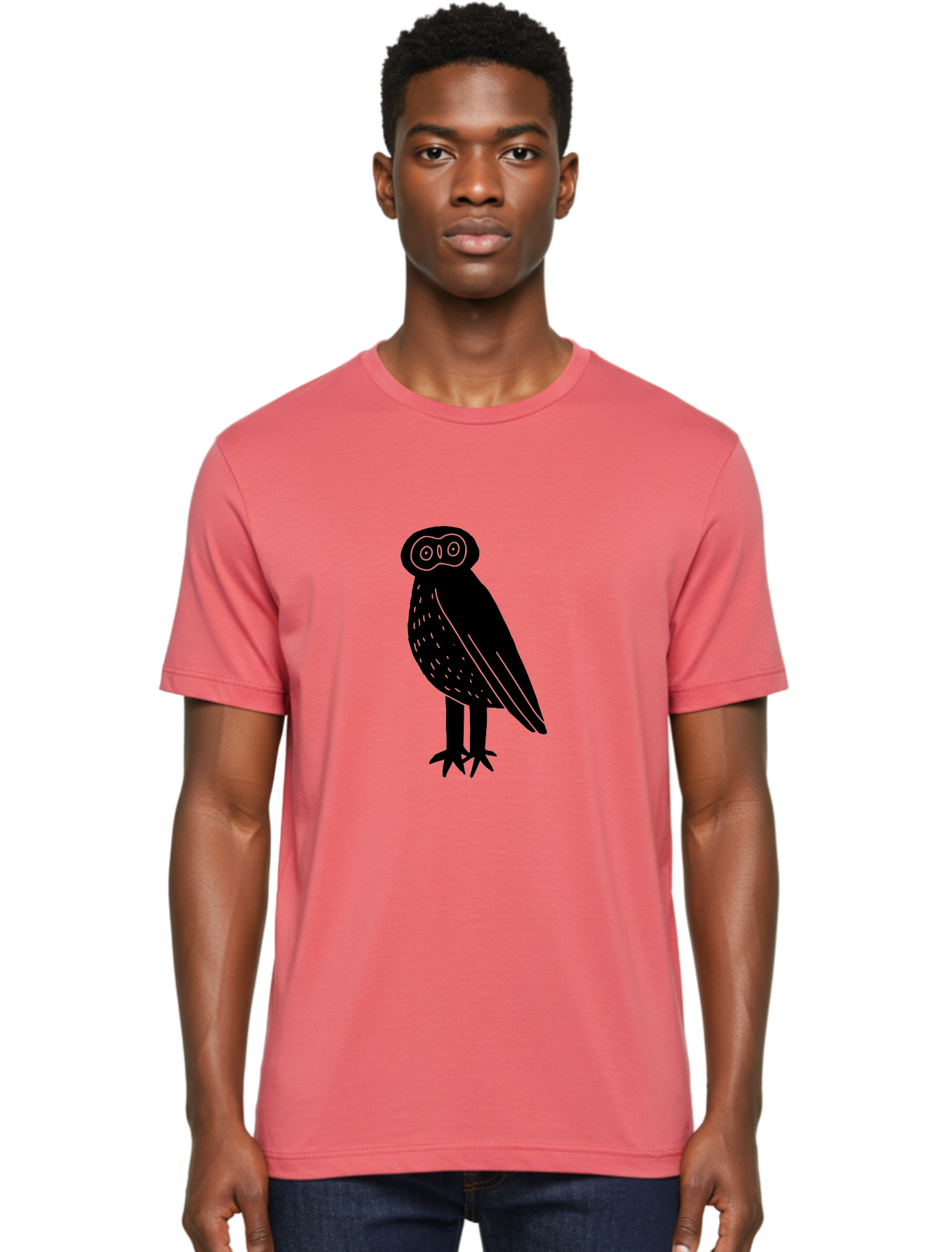 Owl Men'S Graphic Tee, 100% Cotton, Comfortable Casual Summer Wear, Machine Washable, Owl Silhouette, Minimalist Design, Simple Art, Black And Green, Wildlife Illustration, Nocturnal Bird, Abstract Owl - Aaa609