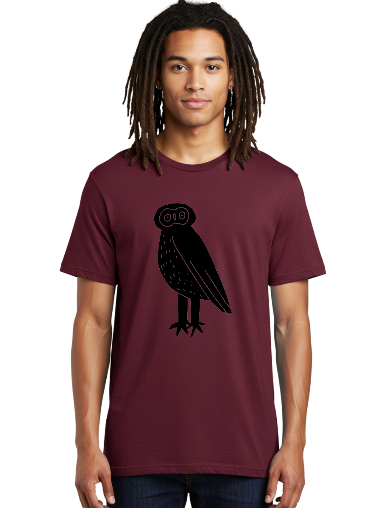 Owl Men'S Graphic Tee, 100% Cotton, Comfortable Casual Summer Wear, Machine Washable, Owl Silhouette, Minimalist Design, Simple Art, Black And Green, Wildlife Illustration, Nocturnal Bird, Abstract Owl - Aaa609