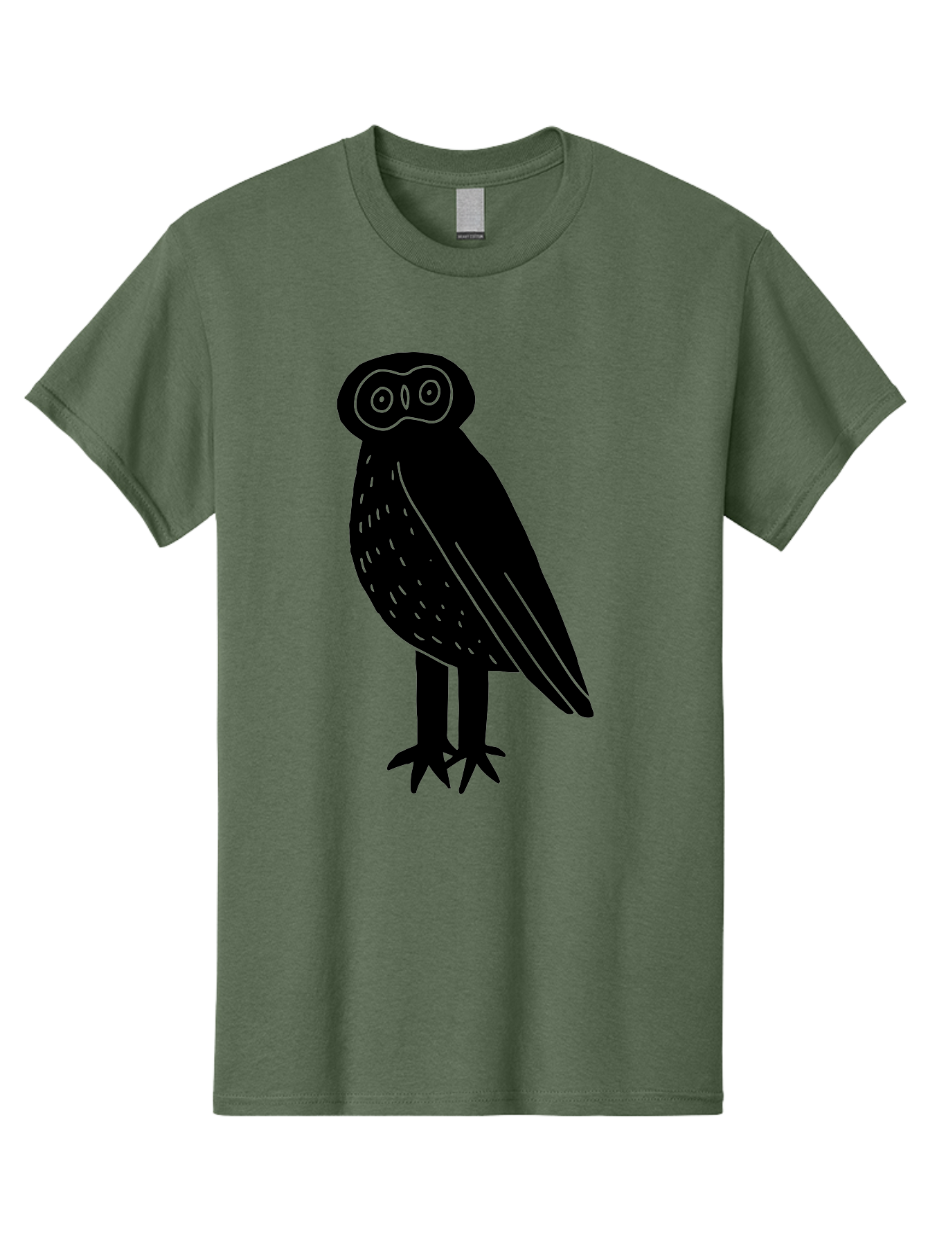 Owl Men'S Graphic Tee, 100% Cotton, Comfortable Casual Summer Wear, Machine Washable, Owl Silhouette, Minimalist Design, Simple Art, Black And Green, Wildlife Illustration, Nocturnal Bird, Abstract Owl - Aaa609