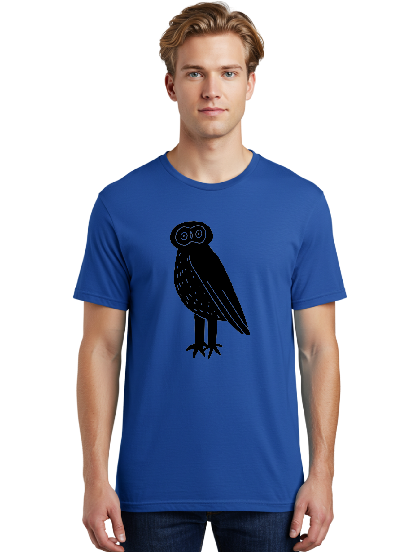 Owl Men'S Graphic Tee, 100% Cotton, Comfortable Casual Summer Wear, Machine Washable, Owl Silhouette, Minimalist Design, Simple Art, Black And Green, Wildlife Illustration, Nocturnal Bird, Abstract Owl - Aaa609