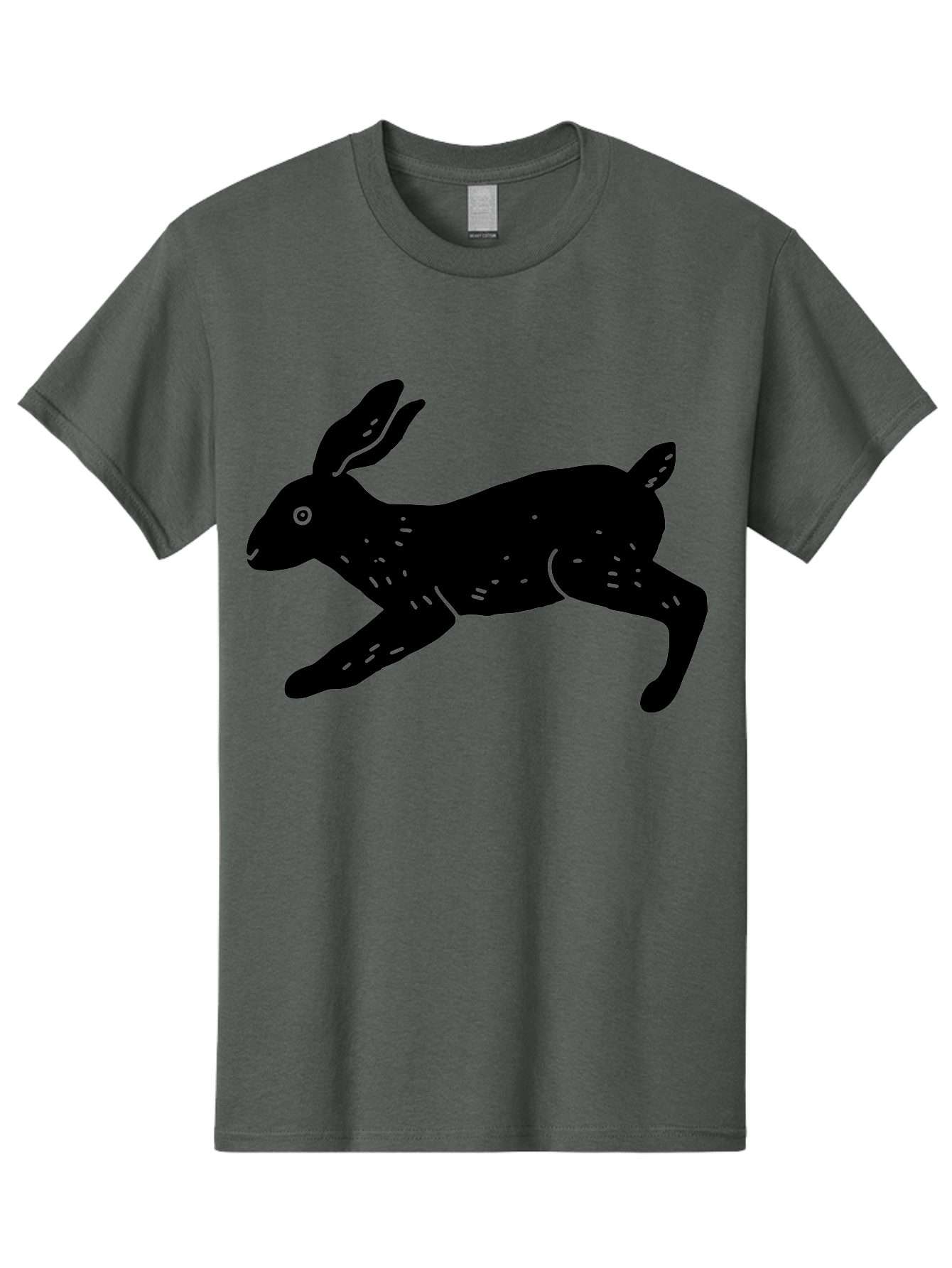 Rabbit-Silhouette Men'S Graphic Tee, 100% Cotton, Comfortable Casual Summer Wear, Machine Washable, Running Rabbit, Black Silhouette, Neon Green Accents, Dynamic Movement, Simple Design, Abstract Art, Minimalist Style, Rabbit Illustration - Aaa610