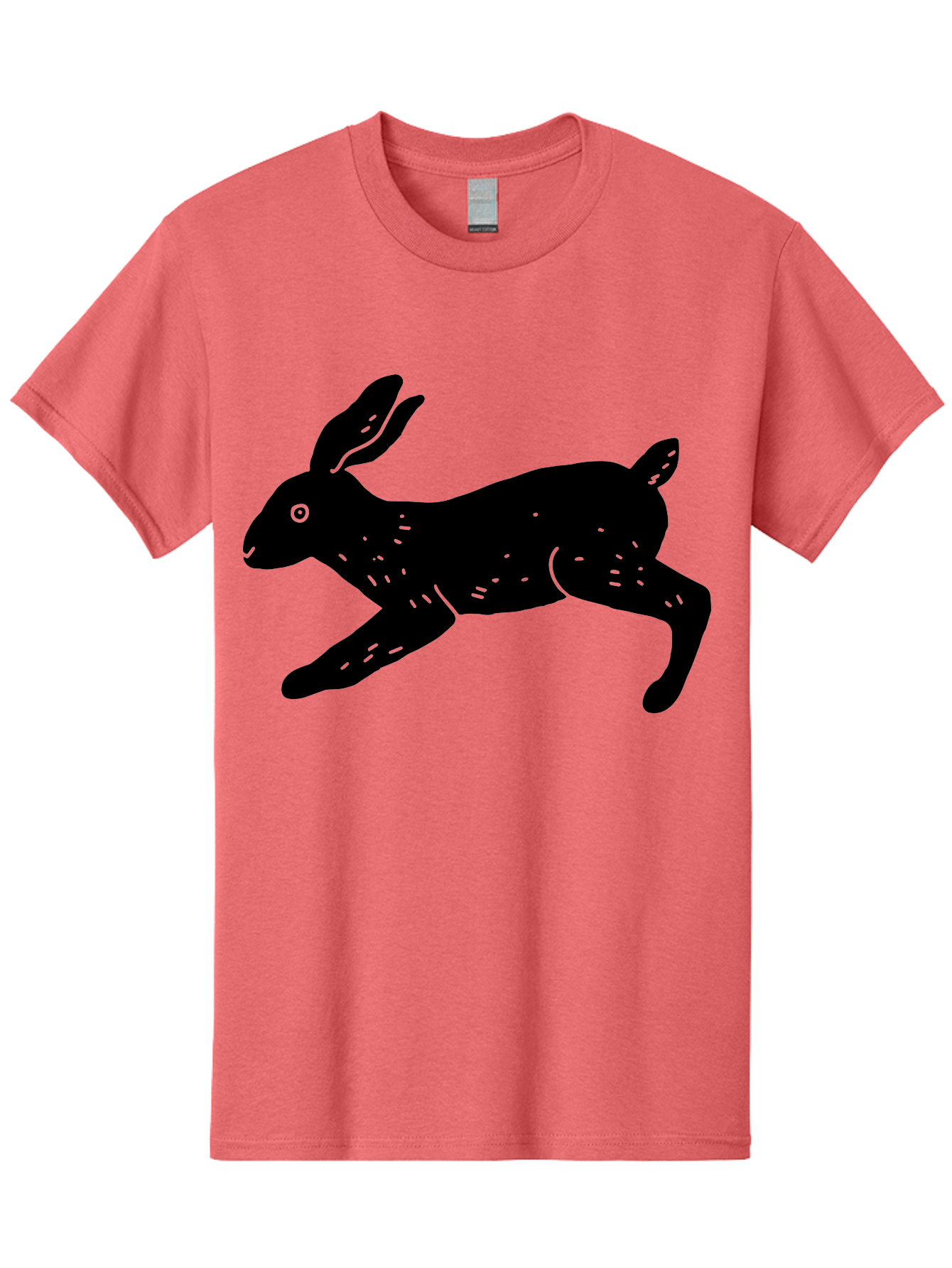 Rabbit-Silhouette Men'S Graphic Tee, 100% Cotton, Comfortable Casual Summer Wear, Machine Washable, Running Rabbit, Black Silhouette, Neon Green Accents, Dynamic Movement, Simple Design, Abstract Art, Minimalist Style, Rabbit Illustration - Aaa610