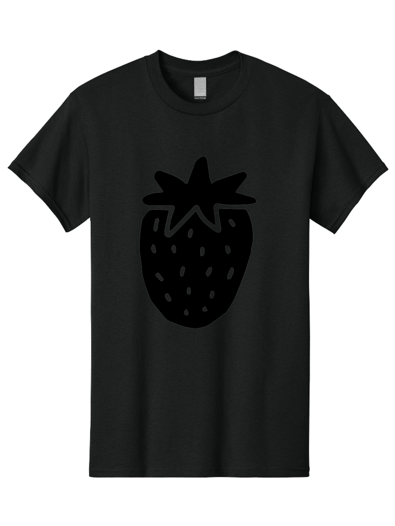 Strawberry Men'S Graphic Tee, 100% Cotton, Comfortable Casual Summer Wear, Machine Washable, Strawberry Silhouette, Simple Illustration, Strawberry Graphic, Black And Green, Fruit Icon, Summer Fruit - Aaa612