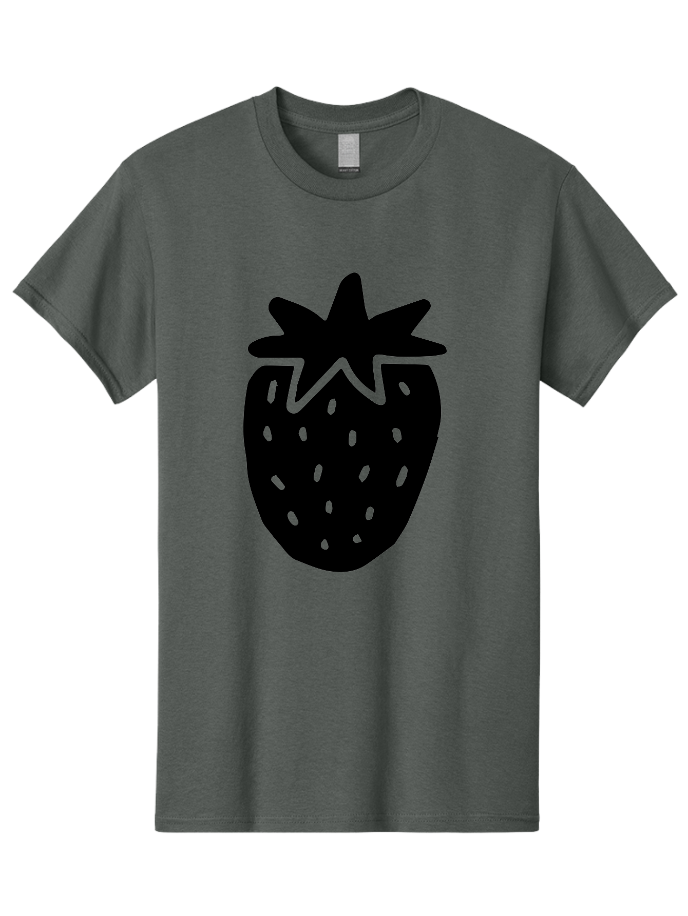 Strawberry Men'S Graphic Tee, 100% Cotton, Comfortable Casual Summer Wear, Machine Washable, Strawberry Silhouette, Simple Illustration, Strawberry Graphic, Black And Green, Fruit Icon, Summer Fruit - Aaa612