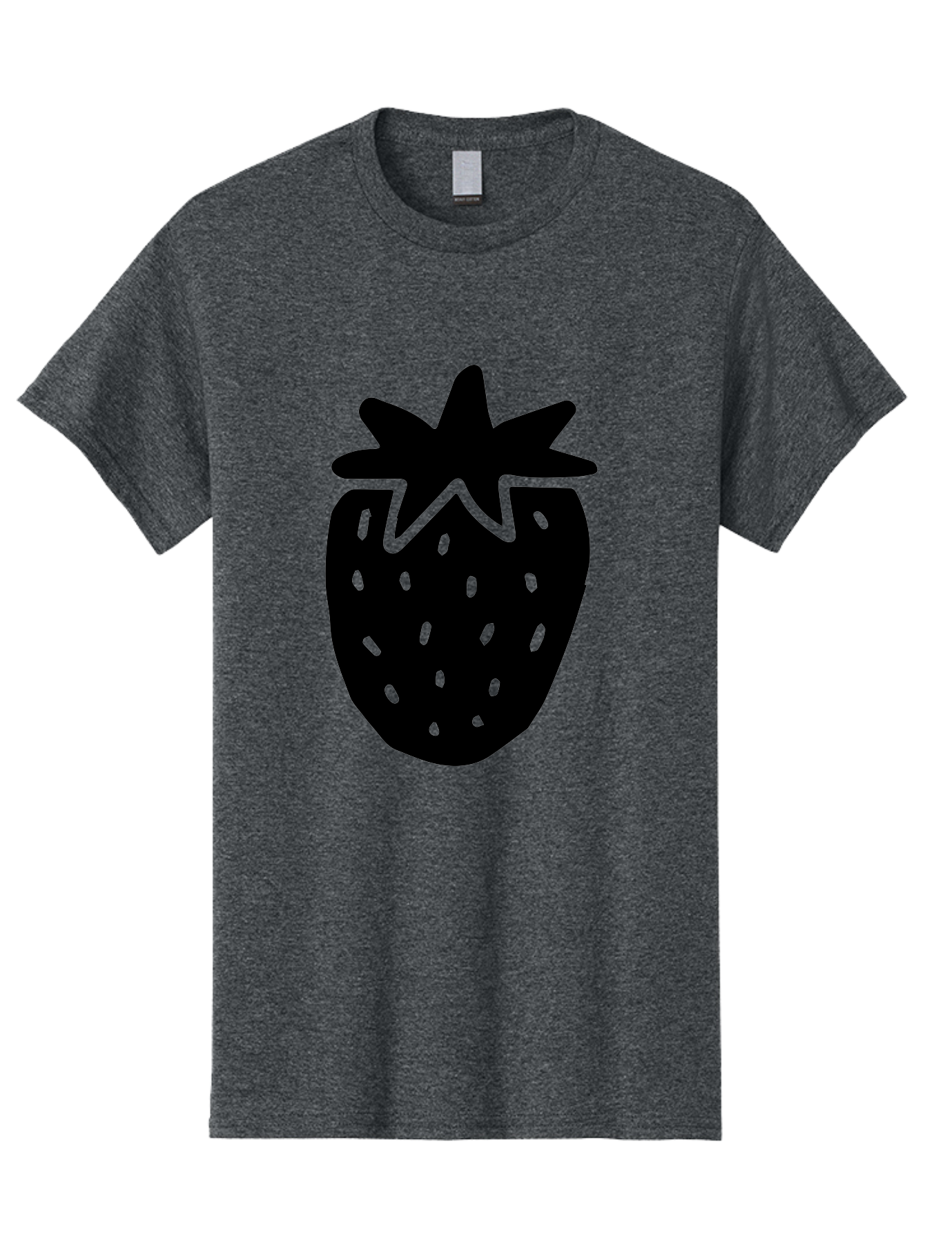 Strawberry Men'S Graphic Tee, 100% Cotton, Comfortable Casual Summer Wear, Machine Washable, Strawberry Silhouette, Simple Illustration, Strawberry Graphic, Black And Green, Fruit Icon, Summer Fruit - Aaa612
