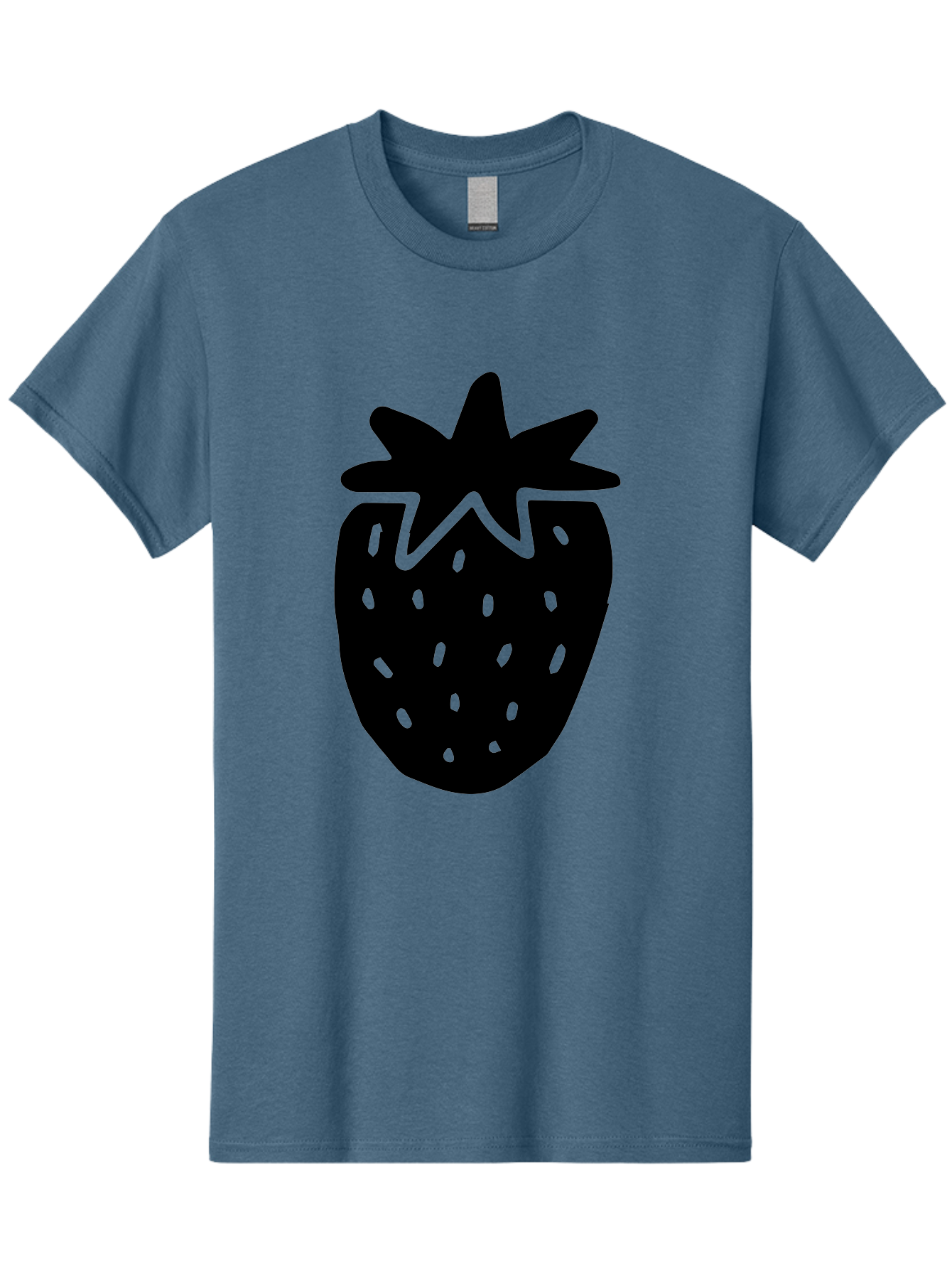 Strawberry Men'S Graphic Tee, 100% Cotton, Comfortable Casual Summer Wear, Machine Washable, Strawberry Silhouette, Simple Illustration, Strawberry Graphic, Black And Green, Fruit Icon, Summer Fruit - Aaa612