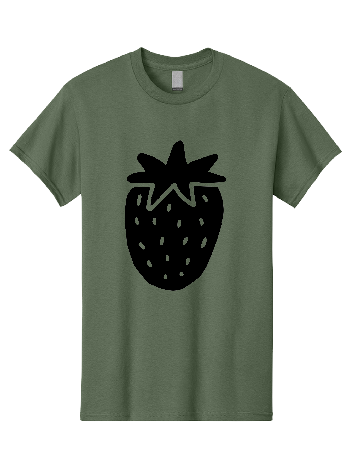 Strawberry Men'S Graphic Tee, 100% Cotton, Comfortable Casual Summer Wear, Machine Washable, Strawberry Silhouette, Simple Illustration, Strawberry Graphic, Black And Green, Fruit Icon, Summer Fruit - Aaa612
