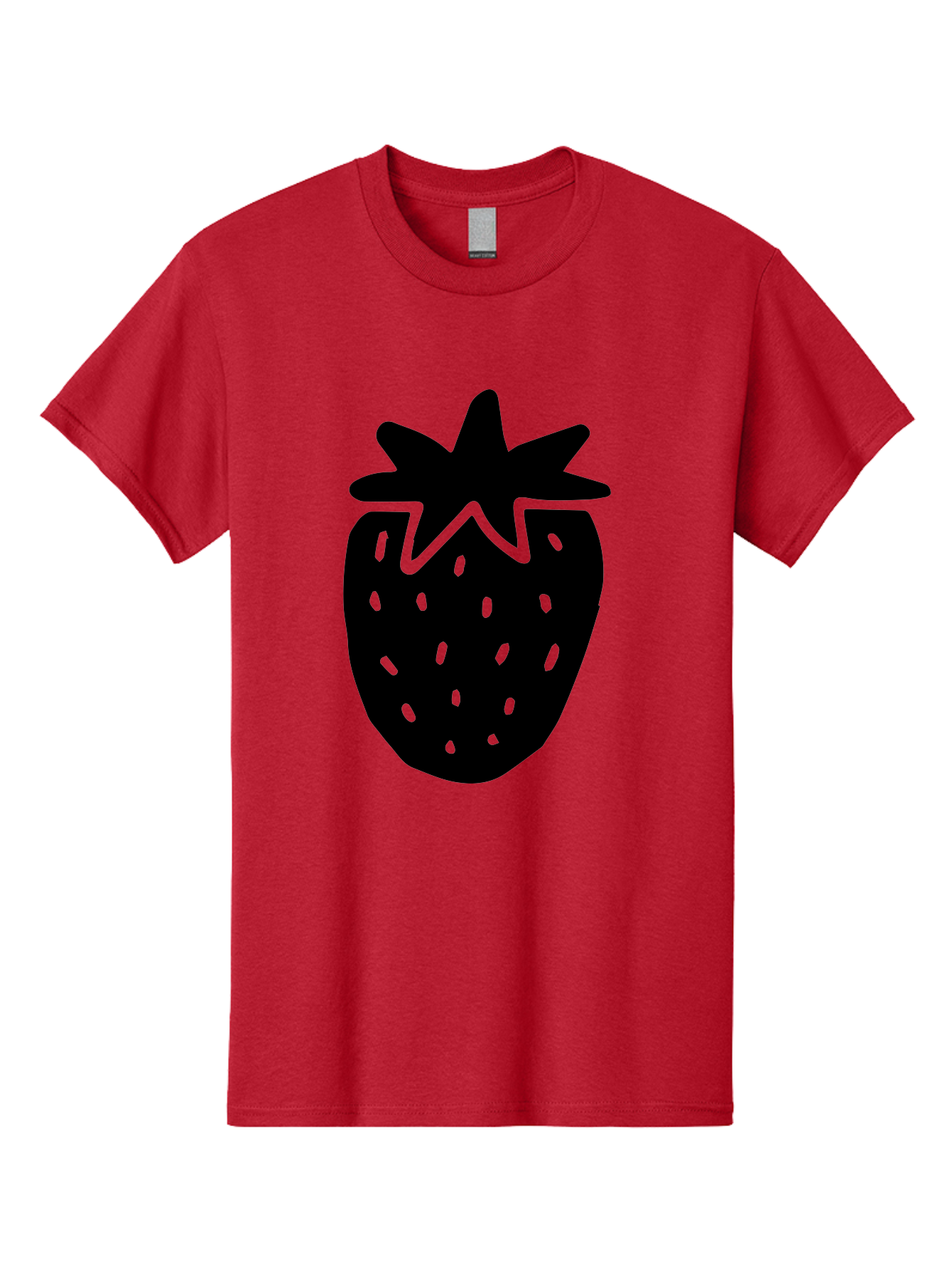 Strawberry Men'S Graphic Tee, 100% Cotton, Comfortable Casual Summer Wear, Machine Washable, Strawberry Silhouette, Simple Illustration, Strawberry Graphic, Black And Green, Fruit Icon, Summer Fruit - Aaa612